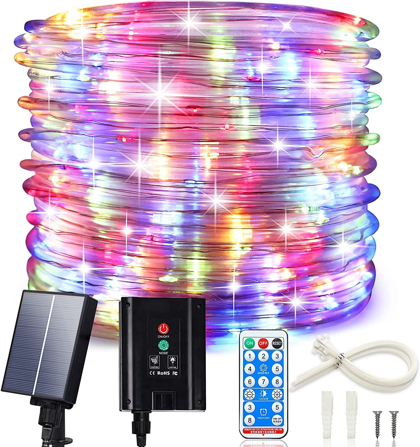 ICRGB Trampoline Lights, 66FT 200LED Solar Rope Lights Outdoor, IP67 Waterproof, 1200mah Solar Power Outdoor Light, 8 Modes & Ti