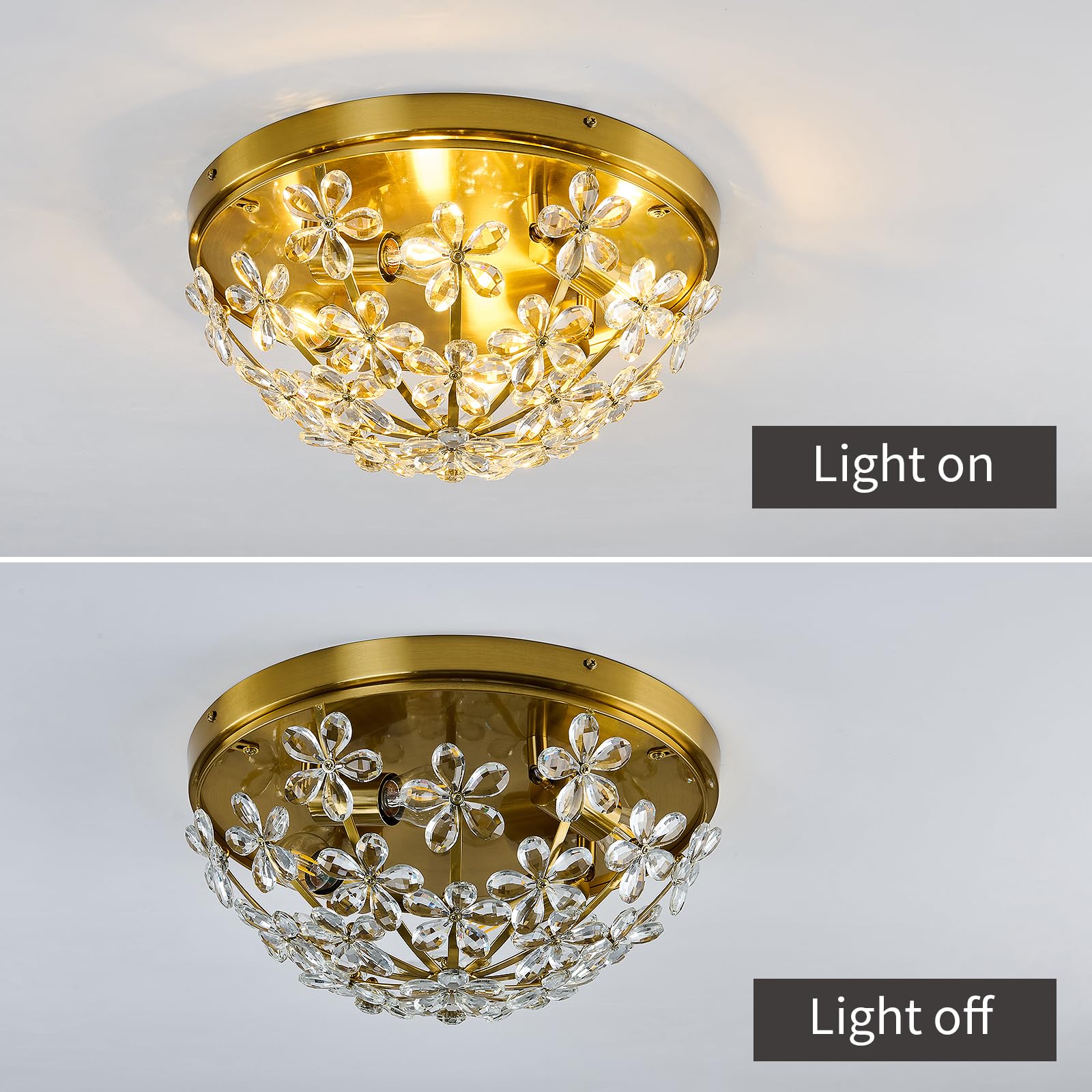 Asgyisa 4-Light Modern Crystal Flush Mount Ceiling Light Fixture Vintage Gold Chandelier Metal E26 Ceiling Lamp For Farmhouse Ha