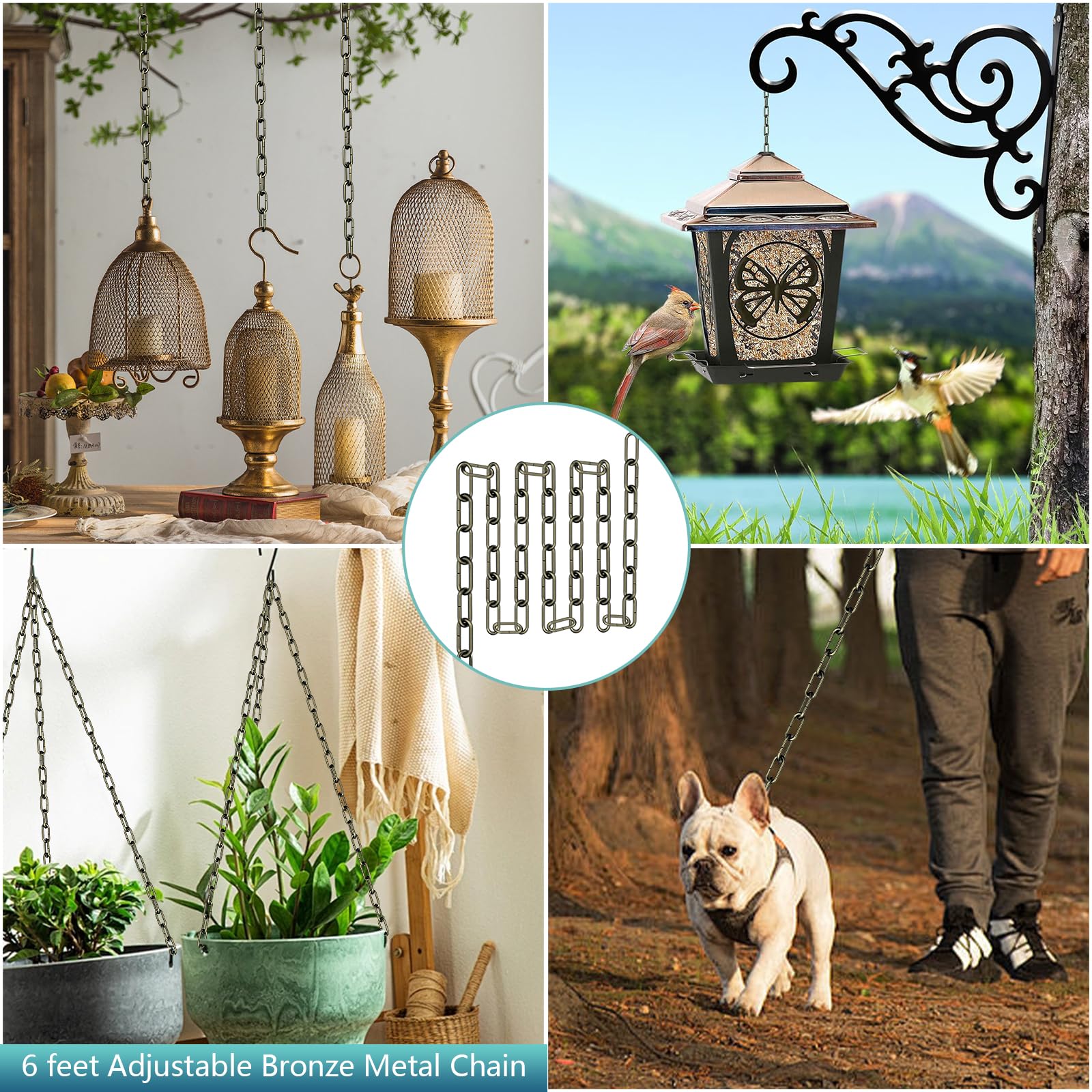 6 Feet Industrial Bronze Light Fixture Chain, Adjustable Metal Pendant Chandelier Chain Extension With Detachable Link, Maximum