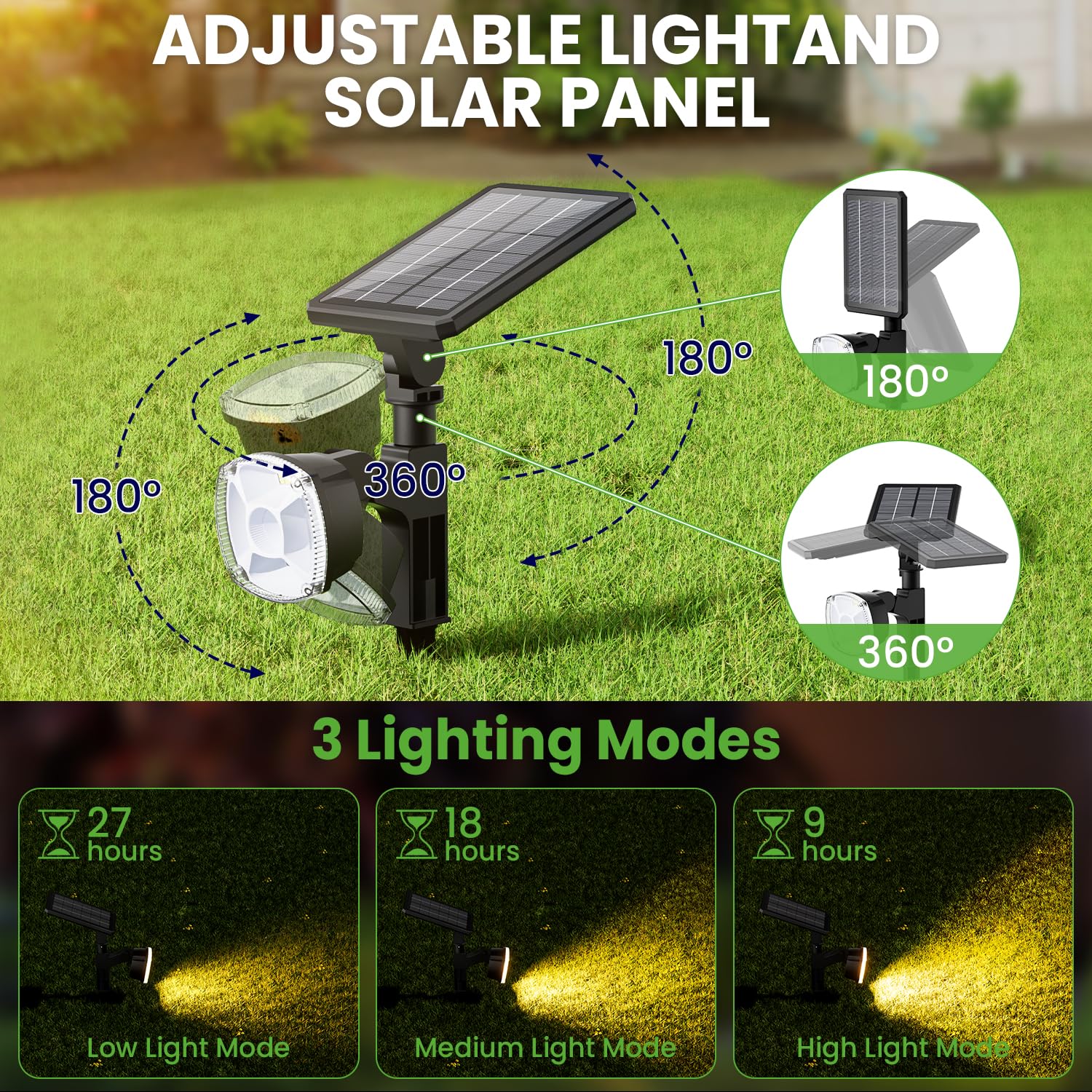 Heavy Duty Solar Spot Lights Outdoor, [36 Led/3 Modes/360] 3500K Solar Spotlight, Auto On/Off Solar Garden Lights Waterproof Ip6