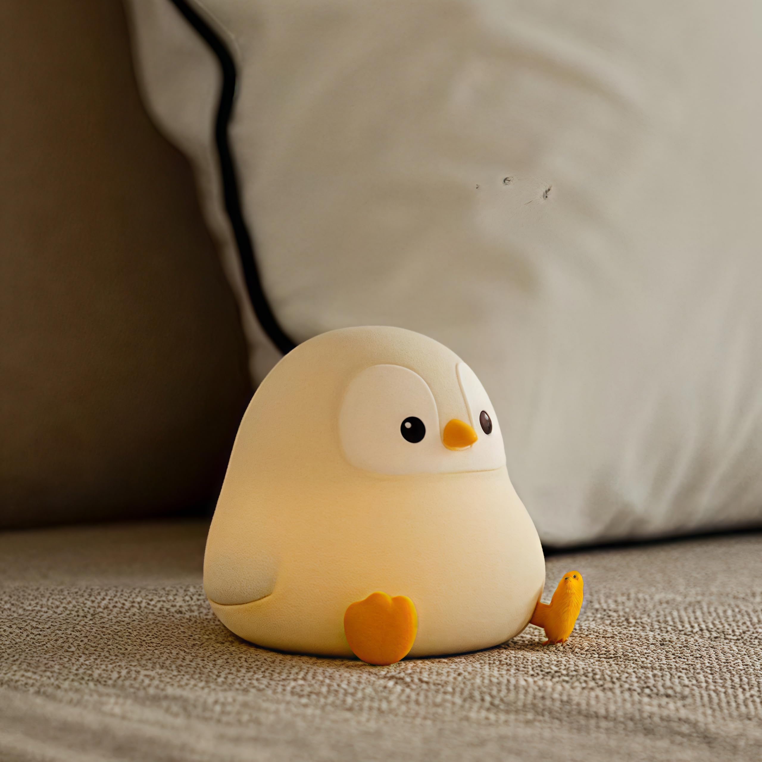 ATSUI Penguin Night Light, LED Dimmable Desk Lamp, Small, Gray, Model DS-PG-02, Silicone, Nursery Decor, Funny Gift for Kids