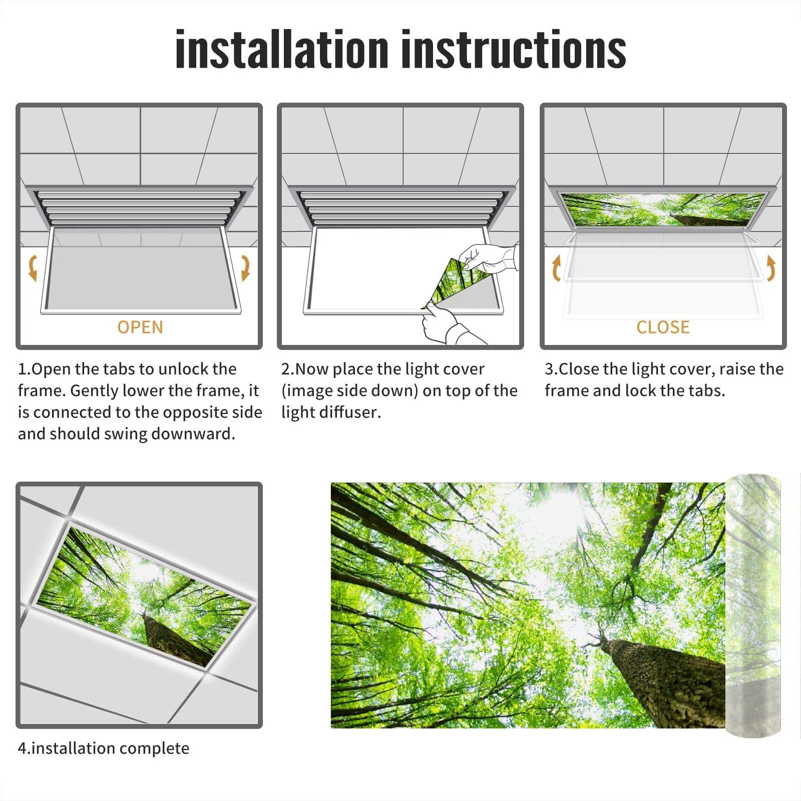 BIROSVSY Fluorescent Light Covers - Backlit Film, 22.83in x 46.5in, Giant Trees Design for Classroom and Office