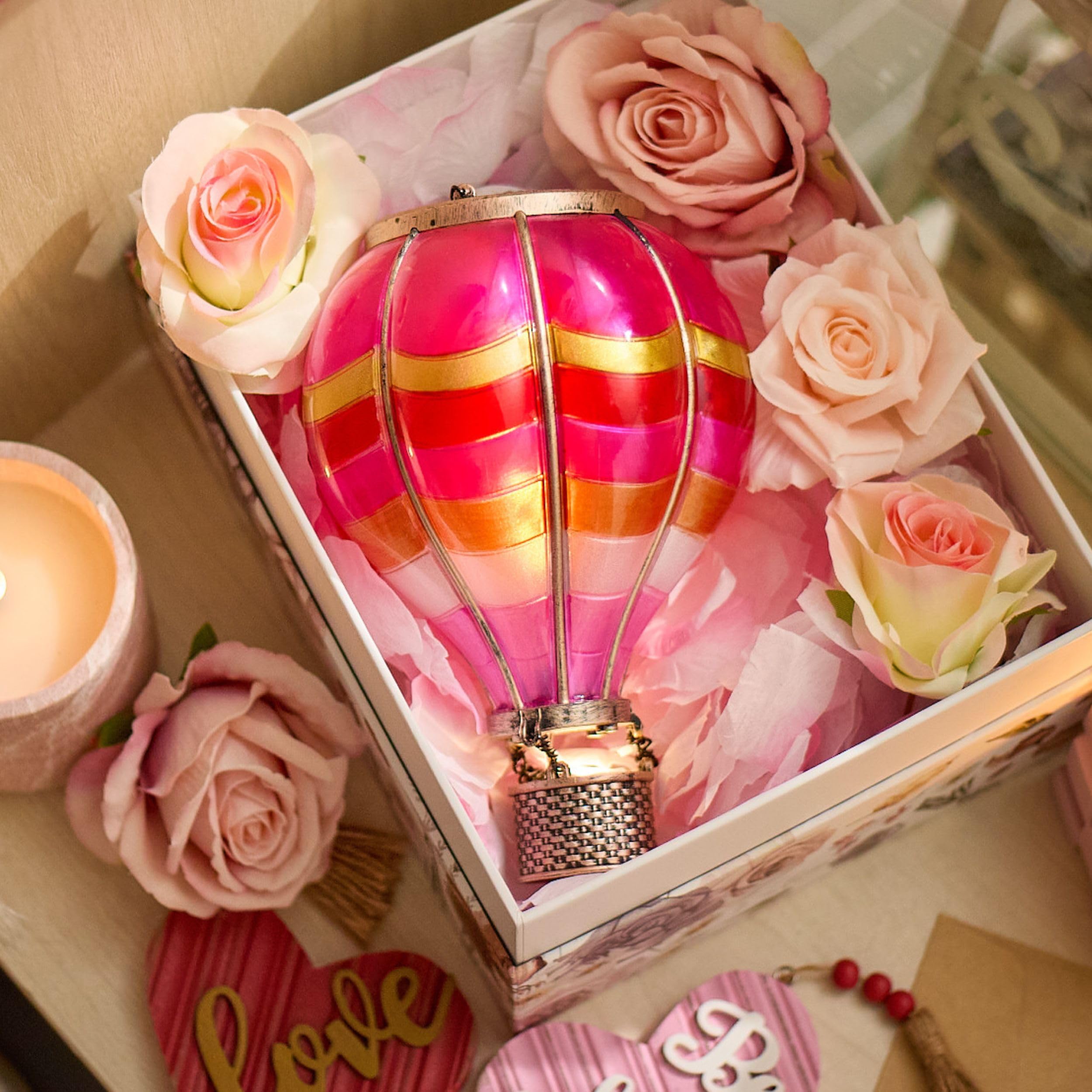 TeresaS Collections Hot Air Balloon Solar Lantern For Valentines Day Garden Decor Hanging Flickering Flame Outdoor Lights For Trees  Pink Decorations For Party Gift For Mom