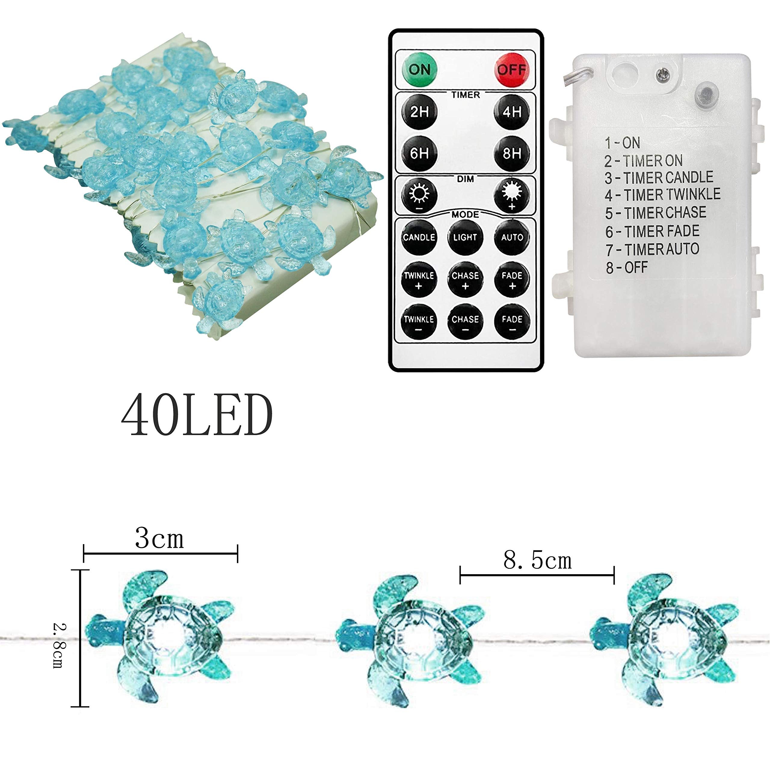 Decorman Sea Turtle Decorative String Lights, 14Ft 40 Led 8 Modes Cool White Weatherproof Battery Operated Ocean Theme Lights For Bedrooms Parties Weddings Gardens With Remote And Timer