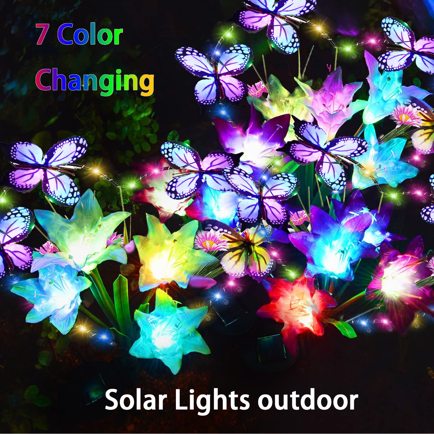 Aukora Solar Garden Lights - Waterproof Heart-Shaped Design With Butterflies & 7 Color Changing Leds - 2-Pack, Multicolor