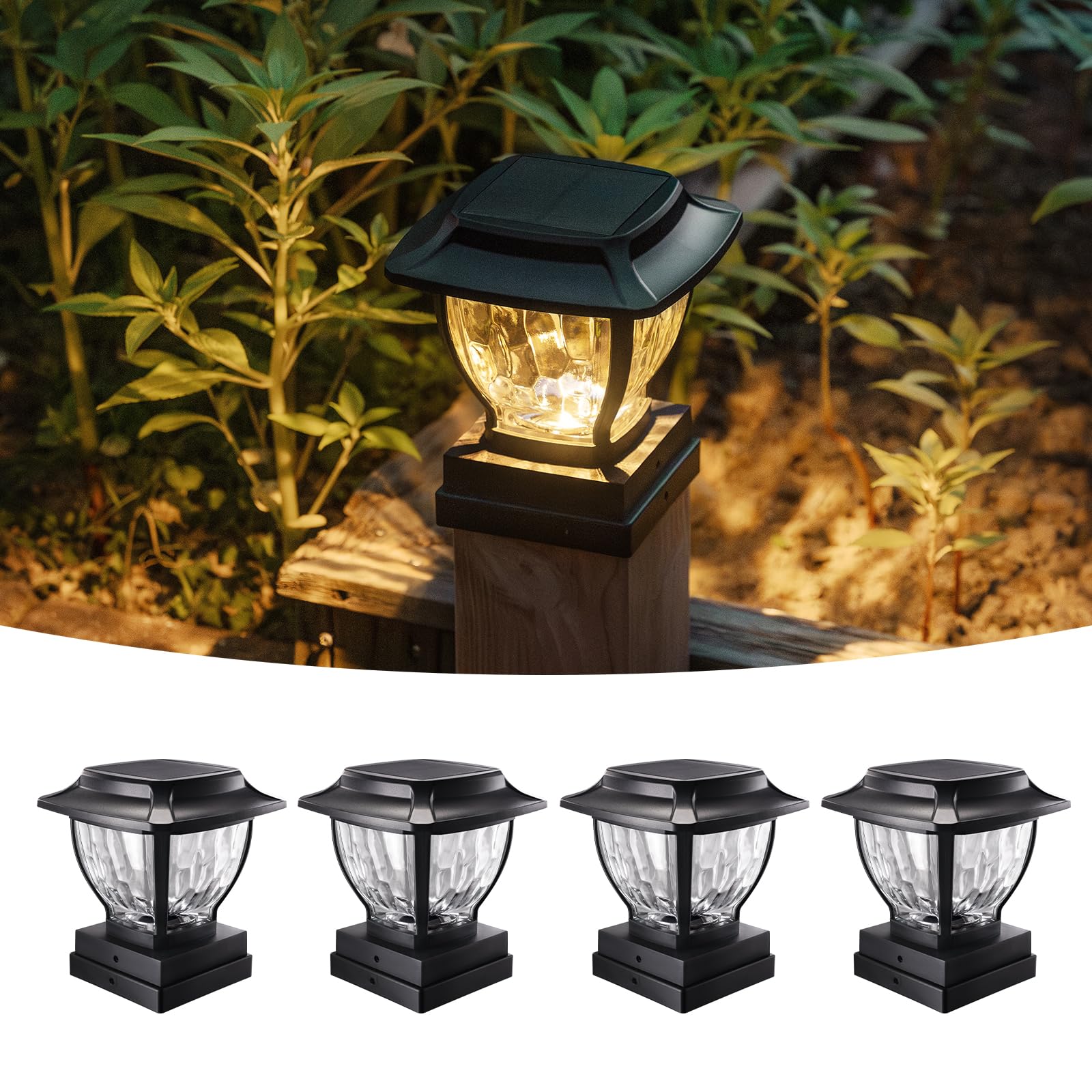 OPOIRA Solar Post Cap Lights Outdoor, Glass Deck Fence Post Cap Light Solar Powered for 4x4 Vinyl/Wooden Posts, Solar Lamp Post 