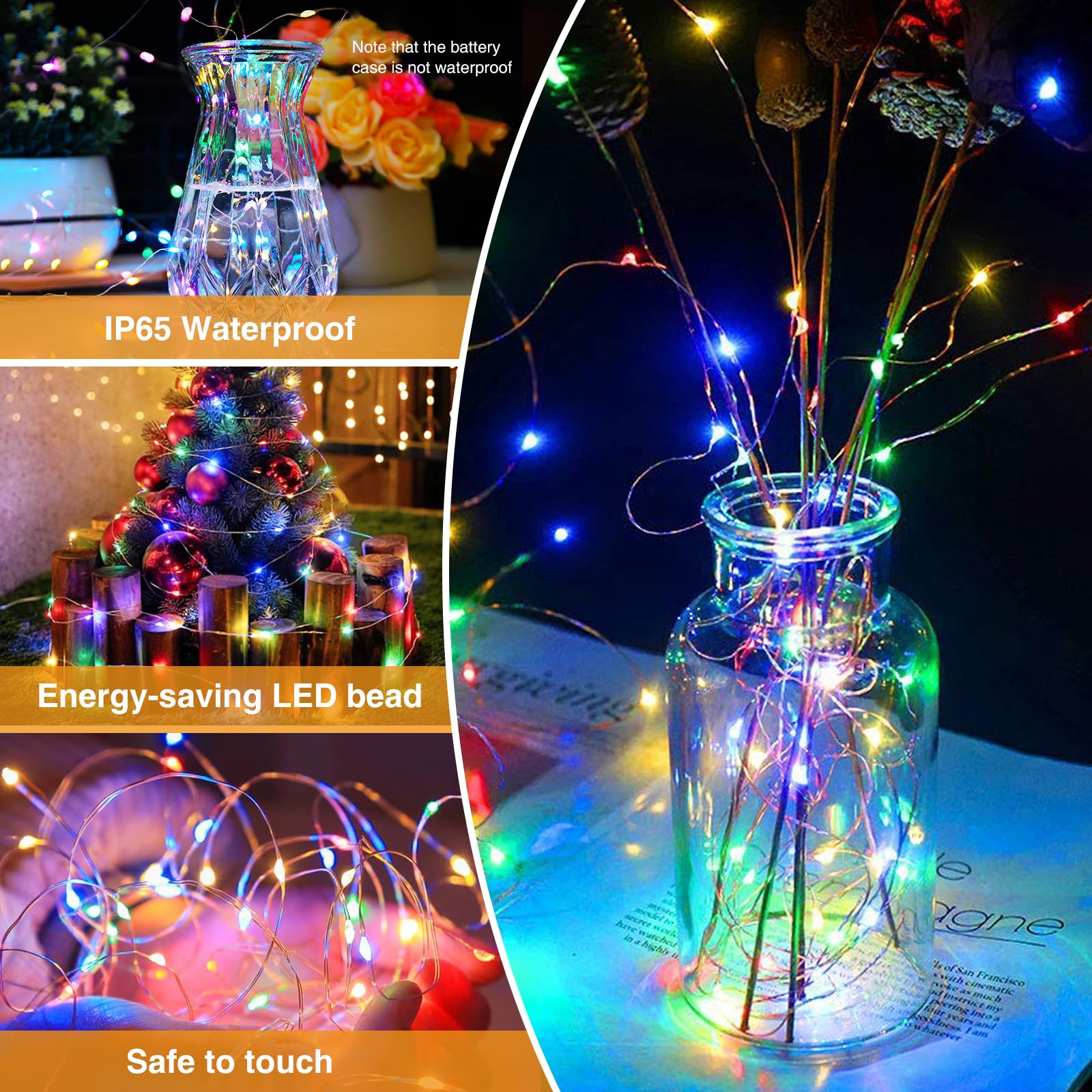 litogo 5 Pack Fairy Lights, 7FT 20LED Waterproof String Lights, Battery Operated Twinkle Lights, Multicolor for Indoor Decor