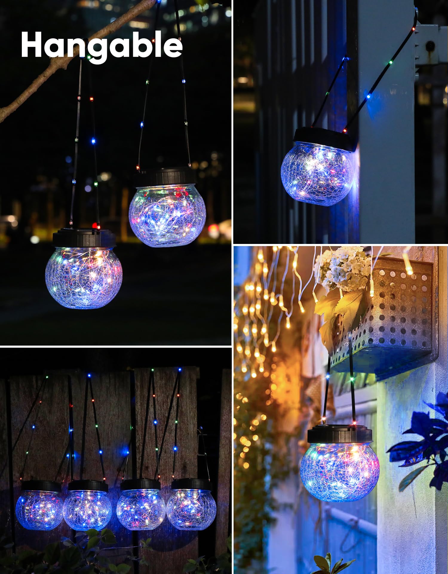 PARTPHONER Solar Lanterns 18-Pack, Waterproof  ed Glass Hanging Lights, RGB Color, Model PASO052BBI