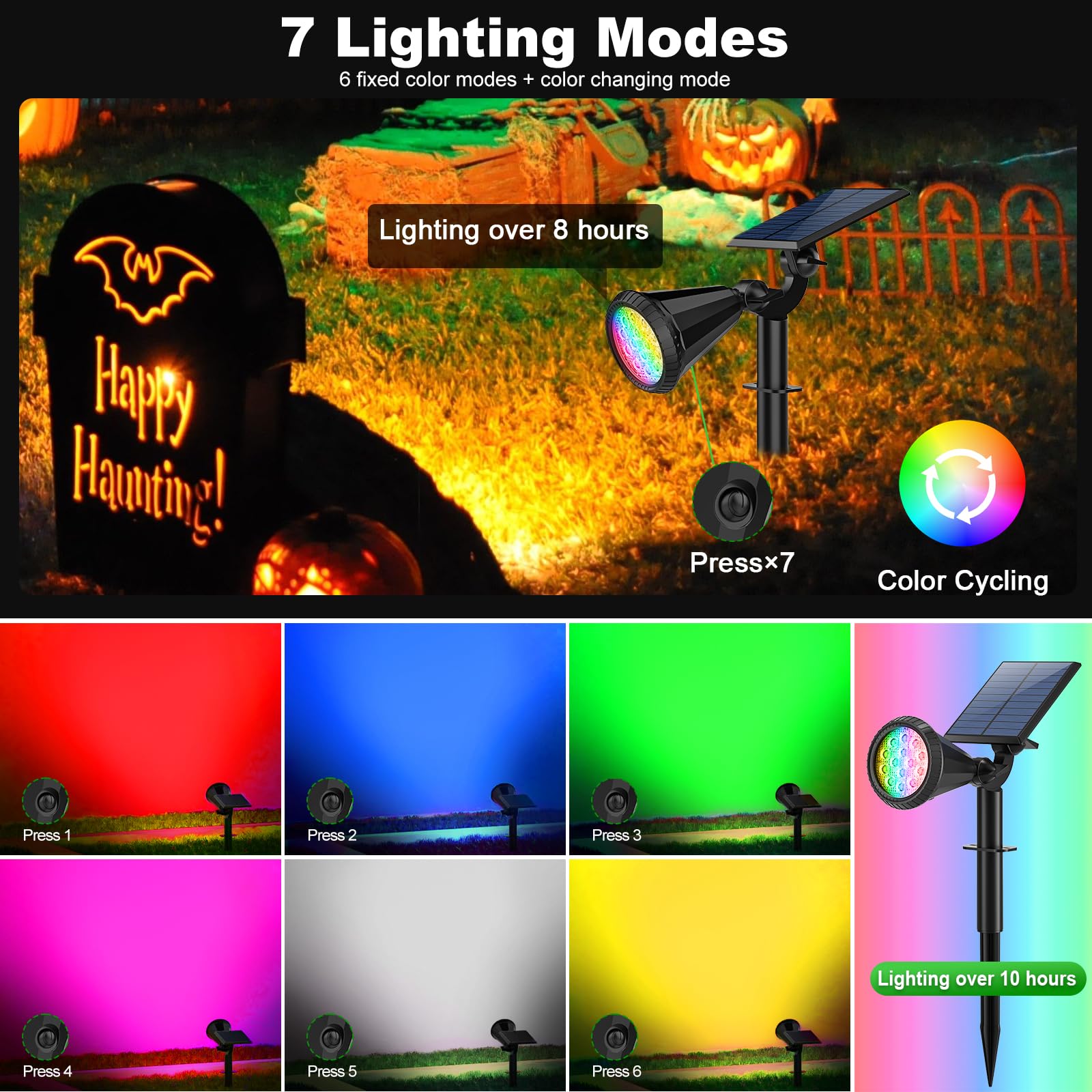 Tadyreal Solar Spot Lights - 180° Adjustable, Waterproof Rgb, 7 Modes, 2 Pack, Multicolor, Model D03
