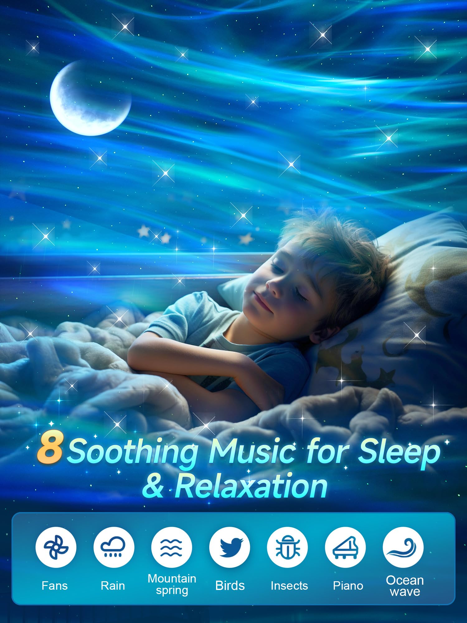 Staryou Northern Lights Projector - 300+ Colors, 5 Films, Bluetooth, Black, Model WH-E12A, Ideal for Kids' Bedrooms