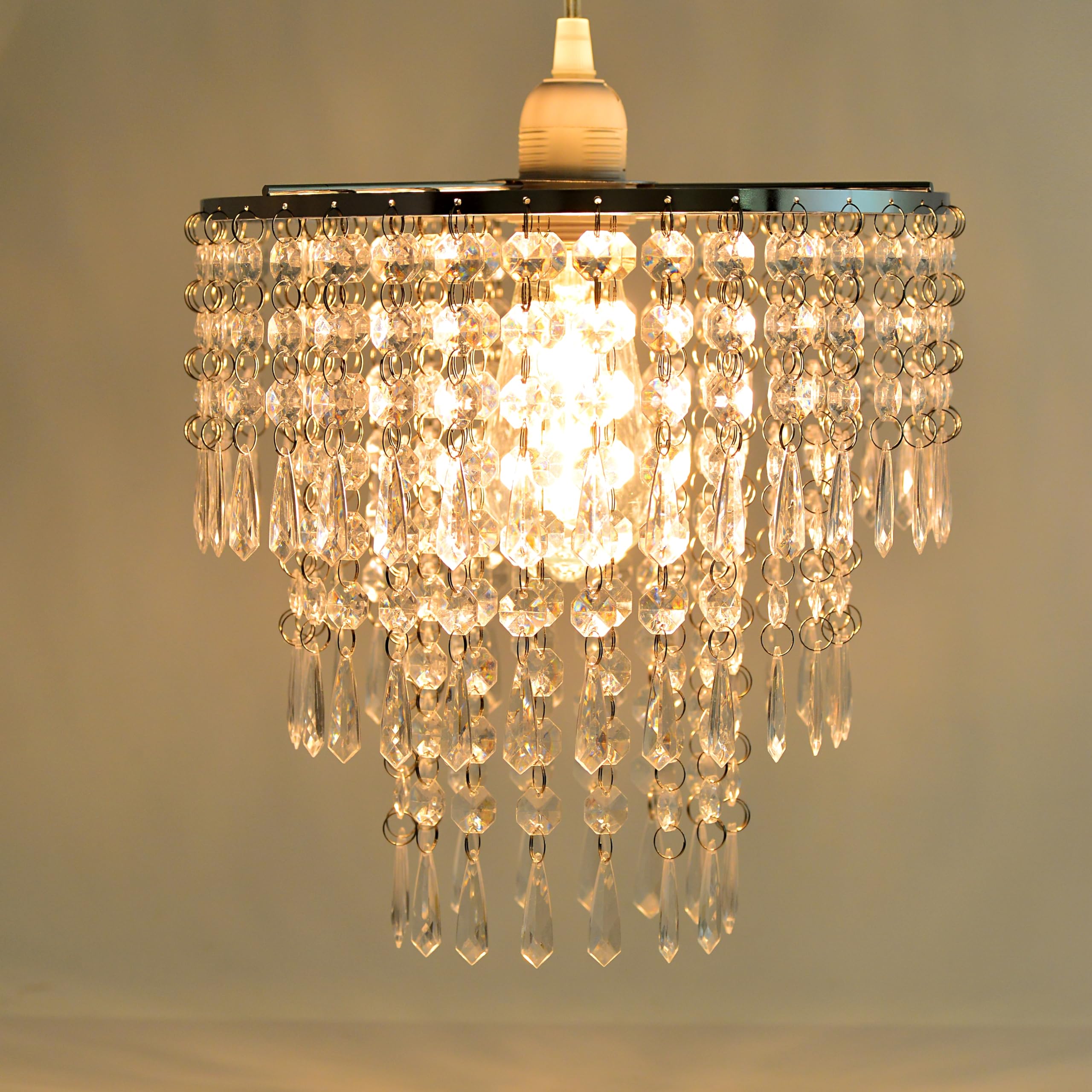 Flavorthings Modern Chrome 3-Tier Faux Crystal Chandelier Pendant Light With Clear Cord