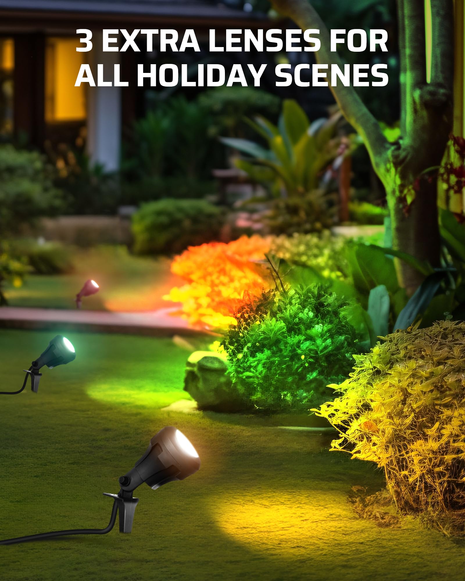 DEWENWILS LED Outdoor Spotlight, 4.8W 5000K, Waterproof, 3 Extra Lenses (Red, Green, Yellow), Black, Model HGSL01C,