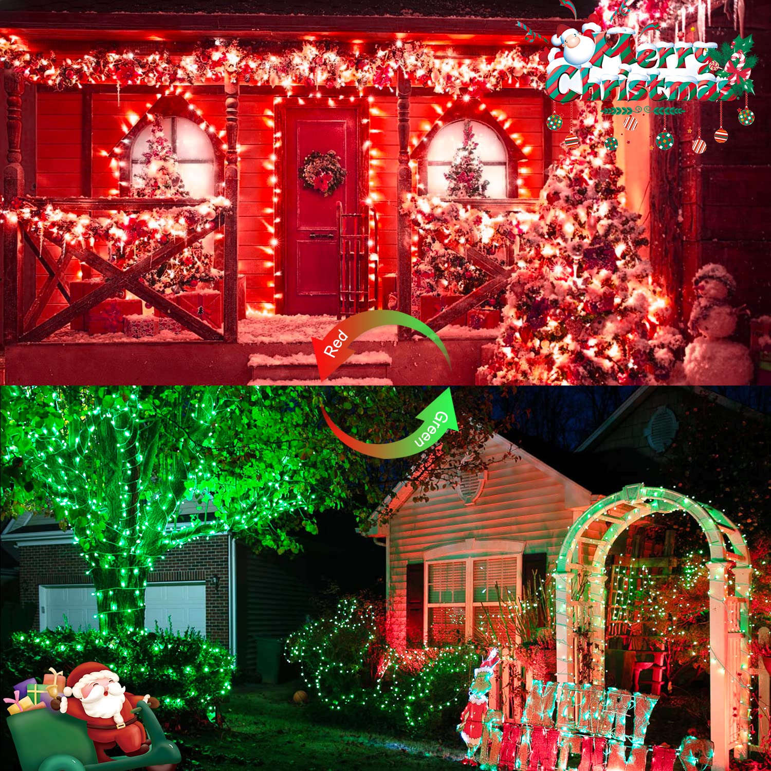 Jmexsuss 100 Led Red & Green Christmas Lights Plug In, 11 Modes Christmas String Lights Indoor With Remote, 33Ft Connectable Color Changing Christmas Lights Outdoor For Christmas Party Decor
