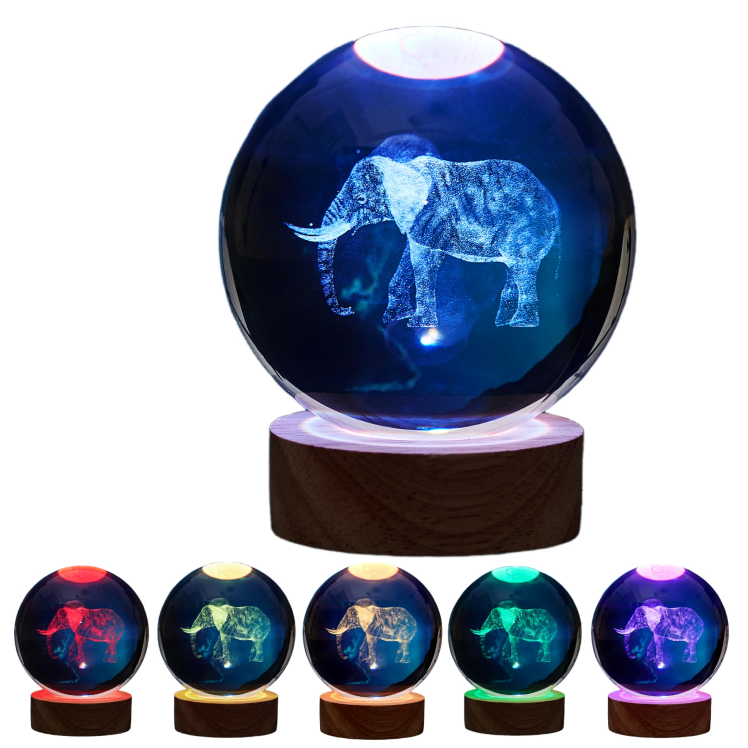 3D K9 Elephant Crystal Ball Lamp,Lifelike 3D LED Elephant Night Light,16 Colors Changing Light,Dimmable Remote Control,Desk lamp