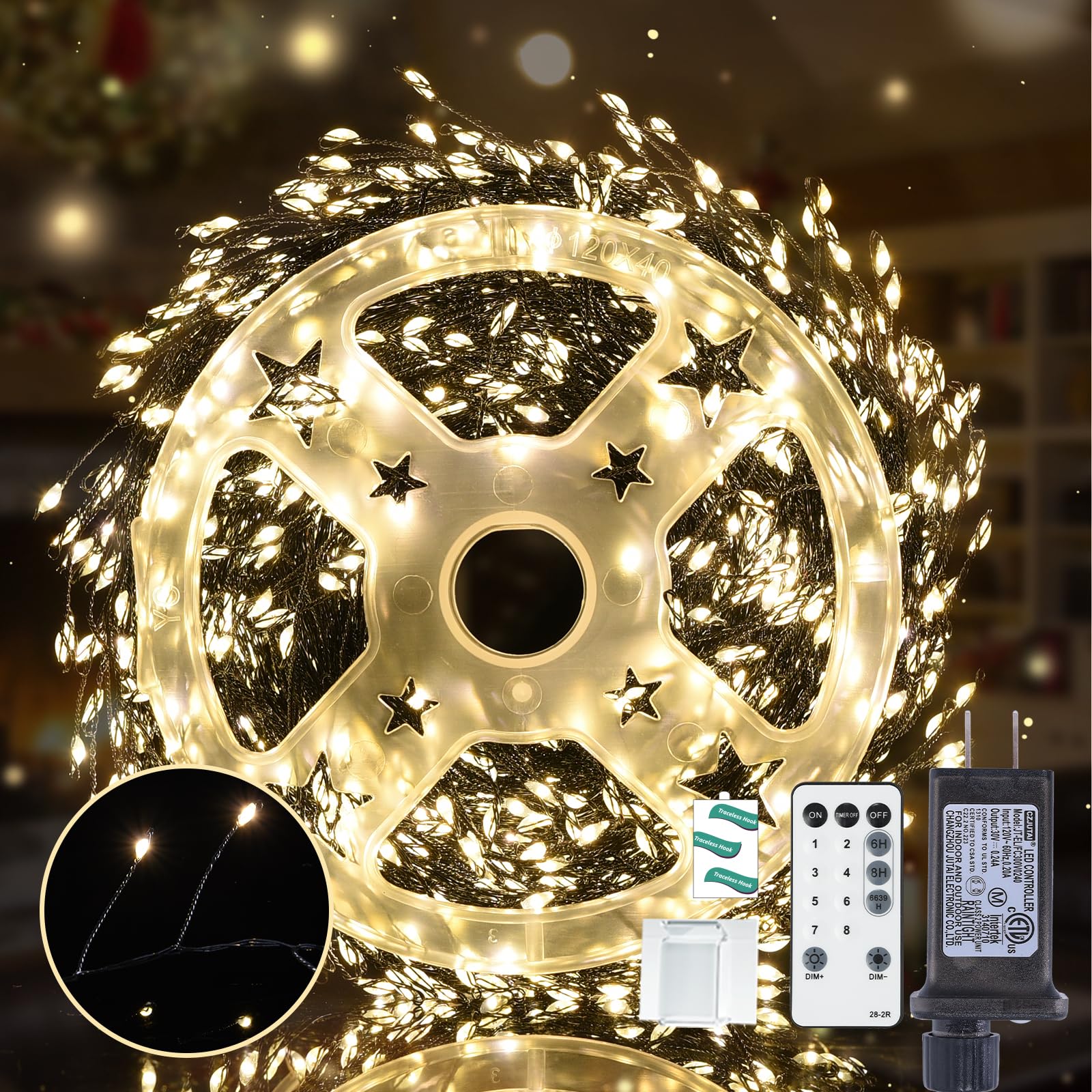 Lycklig Fairy Lights Plug In 65Ft 1000Led Warm Christmas Wreath Twinkle Lights With Timer Remote Waterproof Fire er Firefly Cluster String Light For Bedroom Graland Party Tree Decor Black Wire