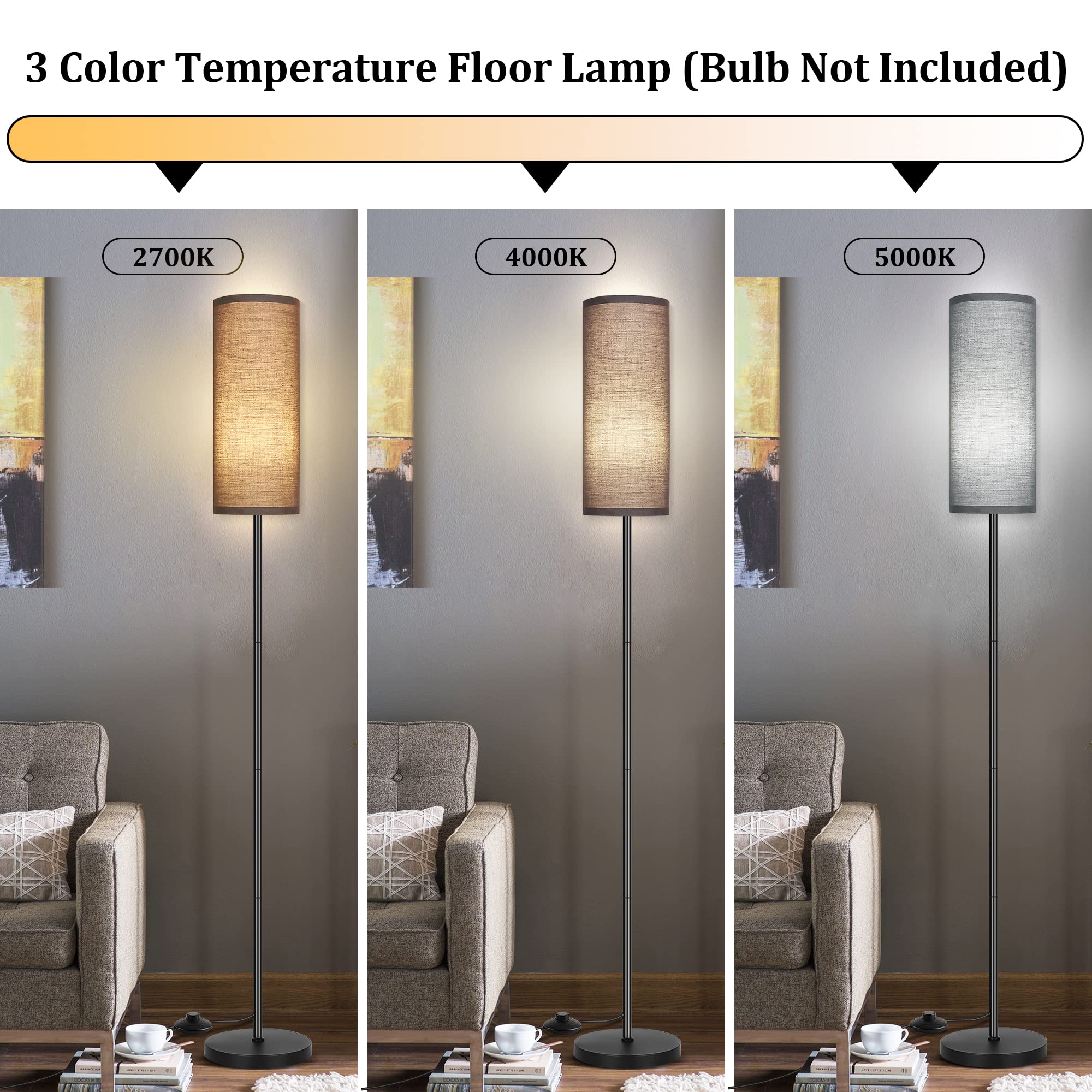 PARTPHONER Floor Lamp, Modern Gray Metal Standing Lamp with Foot Switch, Model ZYTFL, Ideal for Living Room, Bedroom, Office