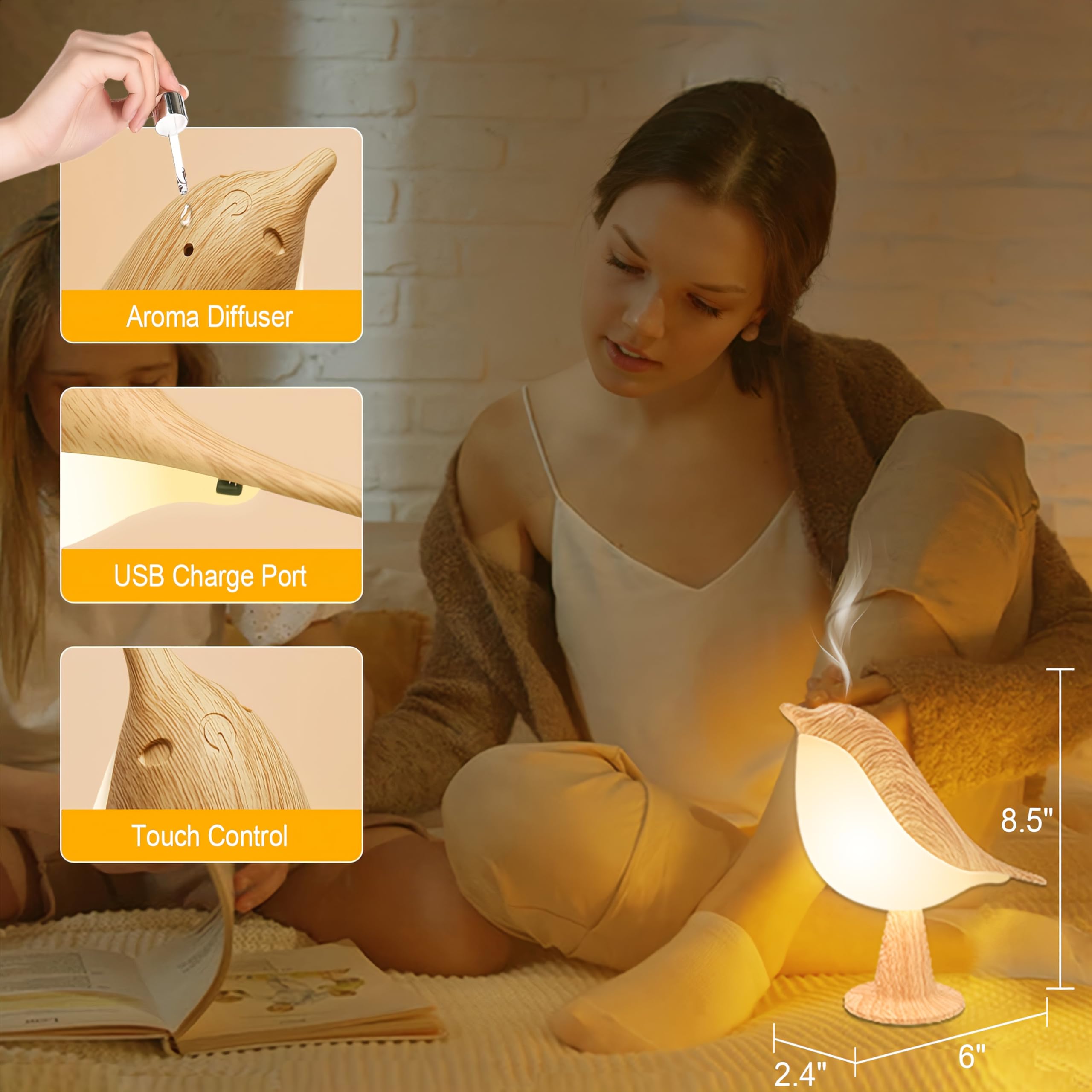 Vquand 2 Pack Bird Desk Lamp - Rechargeable Kids Night Light With Touch Sensor & 3 Color Modes