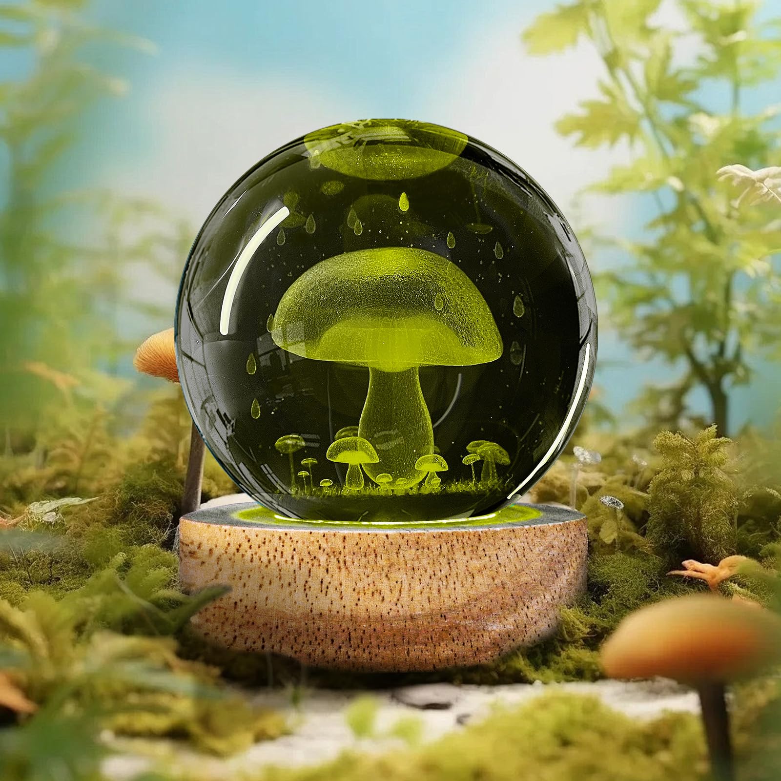 Dcoriuntg 3D Mushroom Crystal Ball Night Light With 16 Color, 60Mm Mushroom Glass Ball Lamps With Remote Unique Mushroom Room Ta