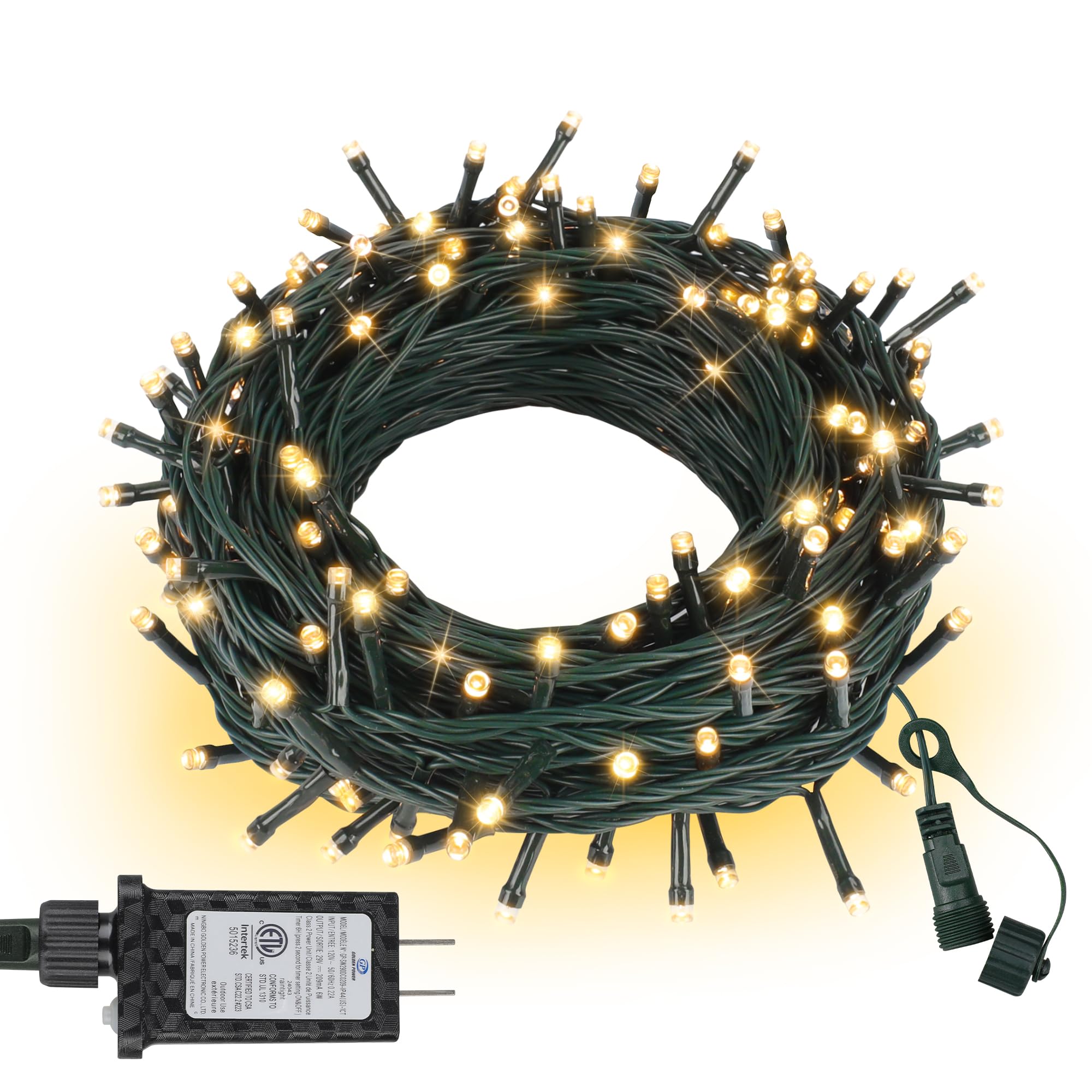 ASENEK Christmas Lights 33FT 100 LED Warm White Decorative String Lights with Timer, Model CX-36V-5000LHWW