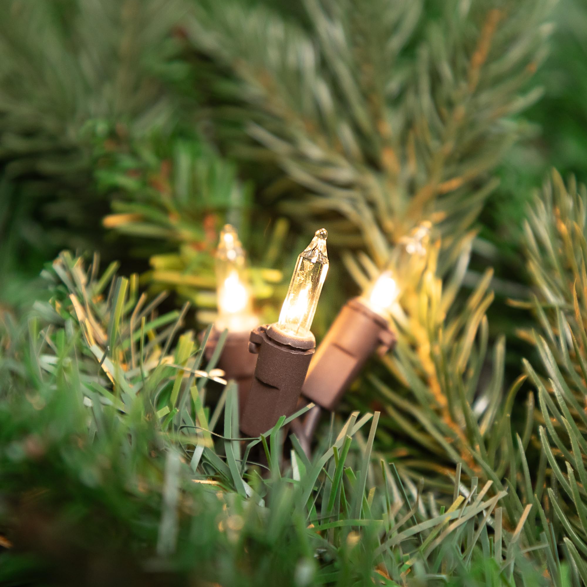 Mini Christmas Light Set - Clear - 4' Brown Wire - 10Ct
