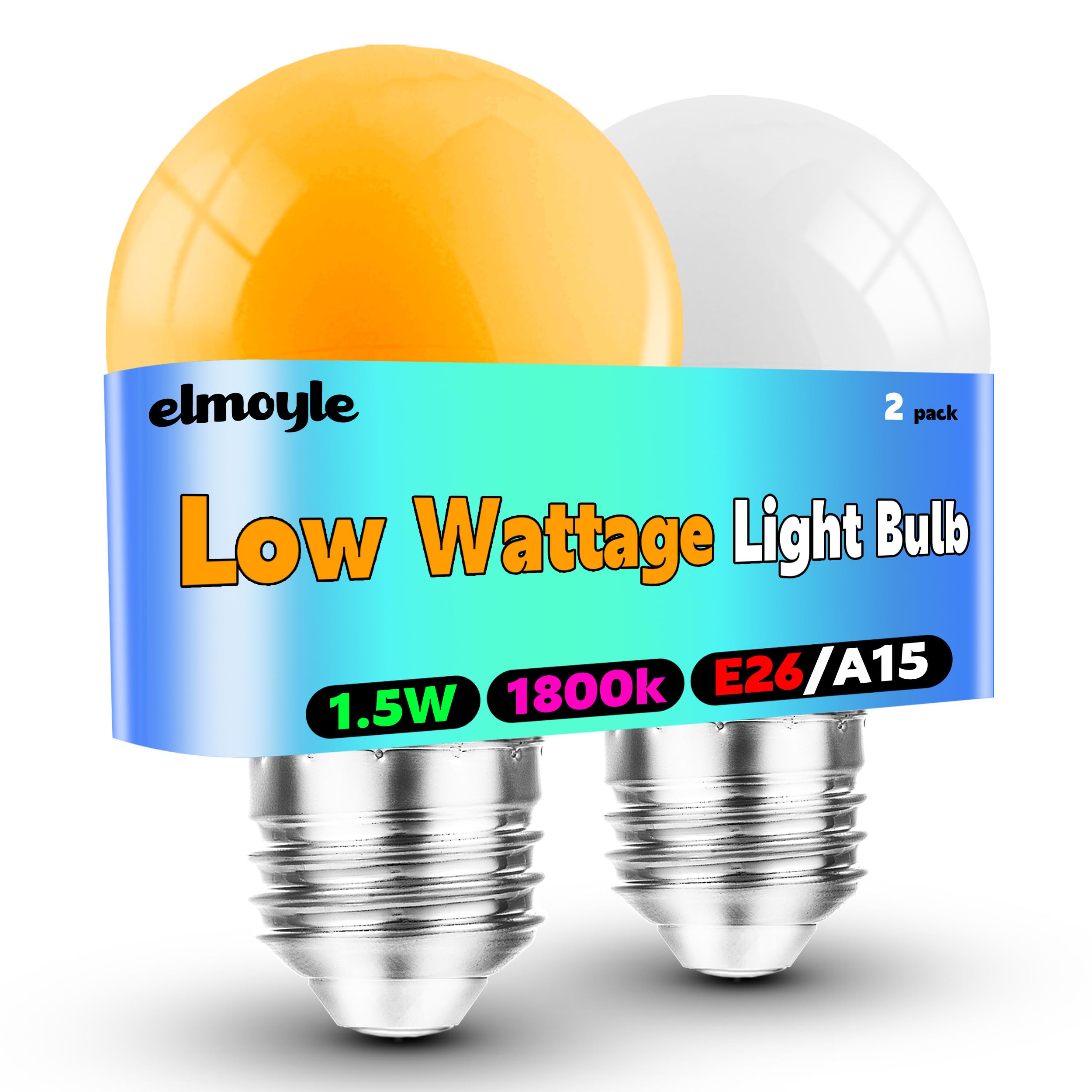 1.5W Low Wattage Amber Light Bulbs 1800k, A15 Warm Light Bulb 15 Watt Equivalent, Low Brightness Night Light 130lm, E26 Low Powe
