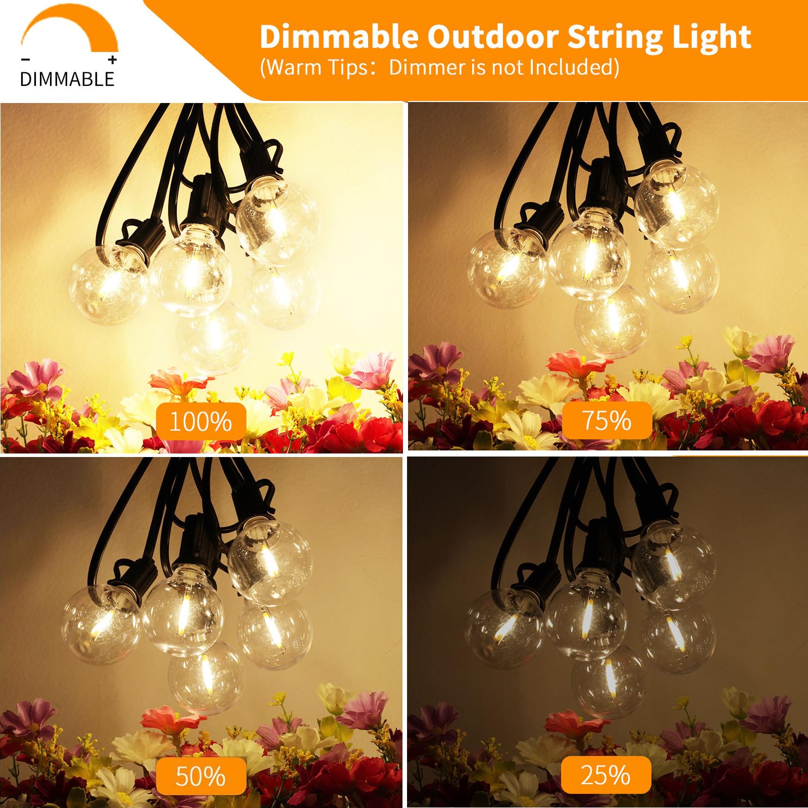 Svater Outdoor String Lights, Waterproof LED Patio Lights, 100 FT with 52 Shatterproof G40 Bulbs, Dimmable, Warm White 2700K, Black