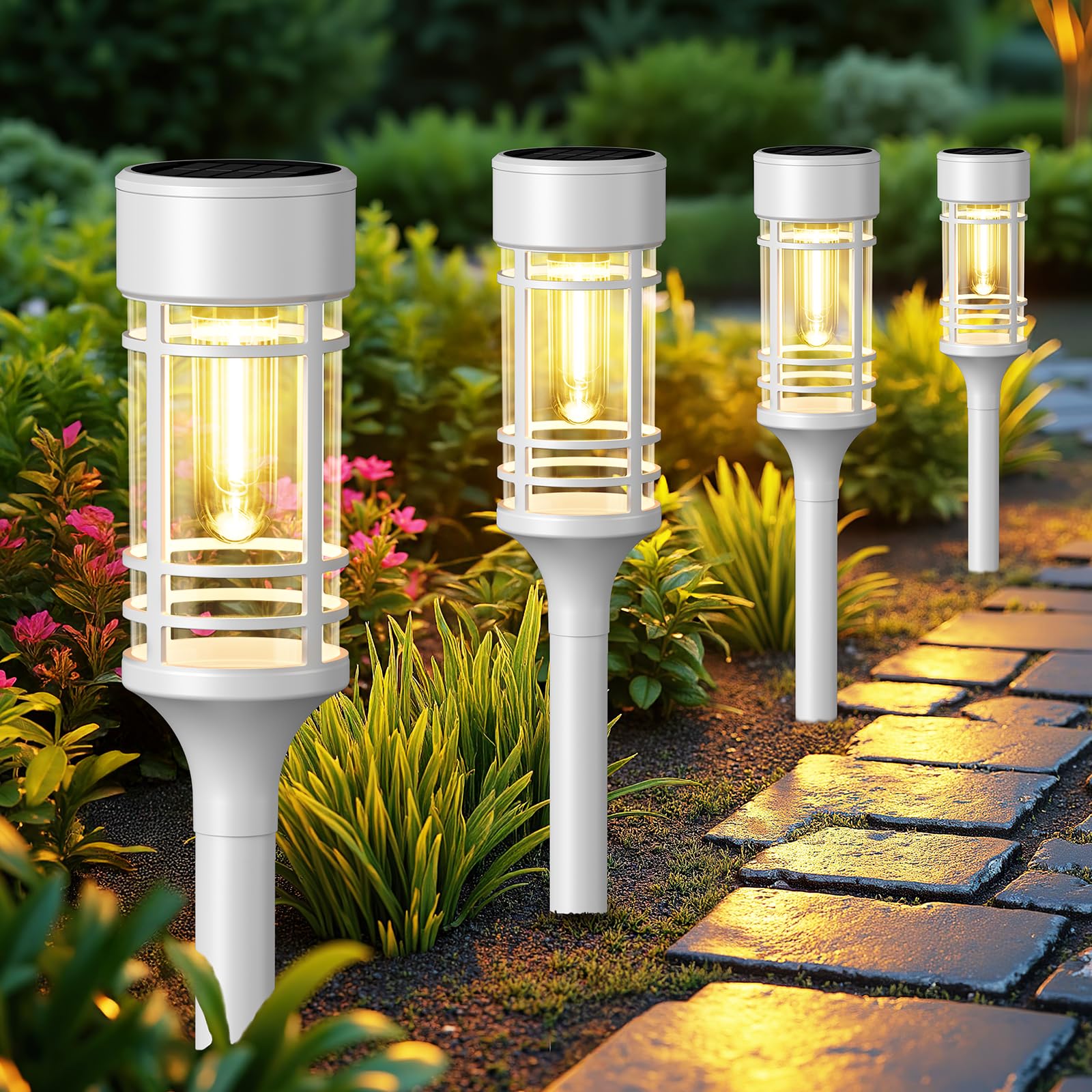 LETMY 12 Pack Solar Pathway Lights Outdoor  Bright Solar Lights Outdoor Waterproof IP65  Solar Garden Lights Outdoor for Yard Walkway Driveway Landscape Garden Decor (White)