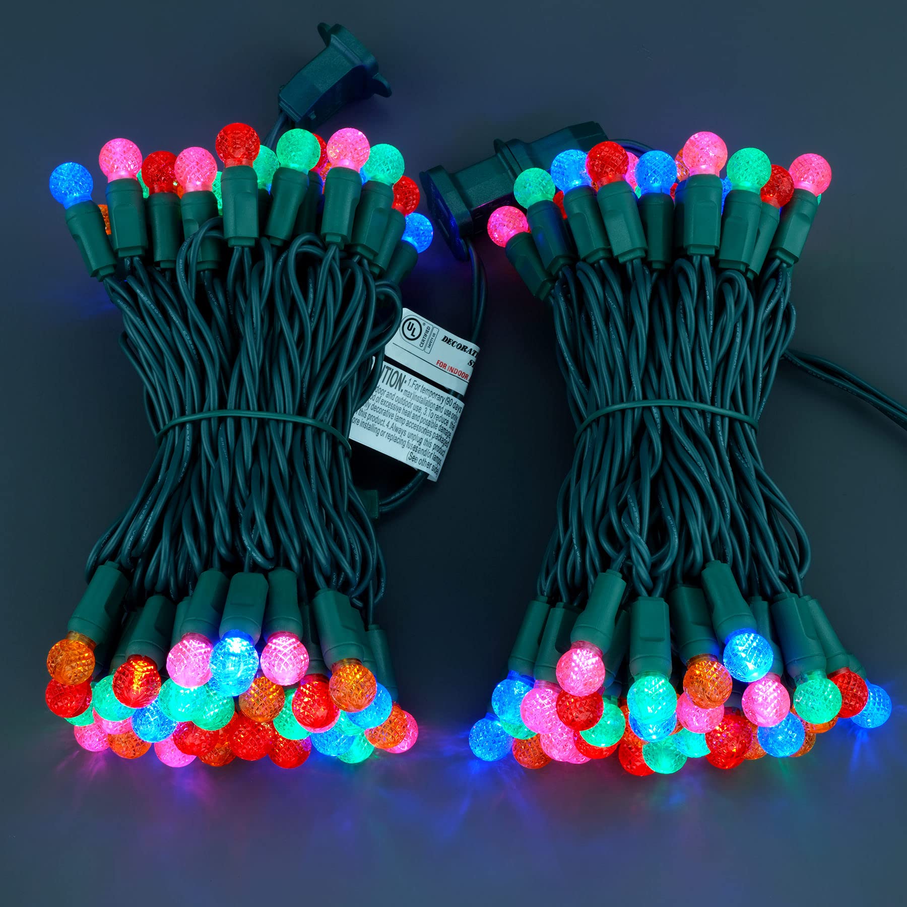 Yuletime Multicolor One-Piece G12 Led Christmas Lights, Total 48 Feet 140 Count 2 Strands 24Ft 70Ct Waterproof Raspberry String