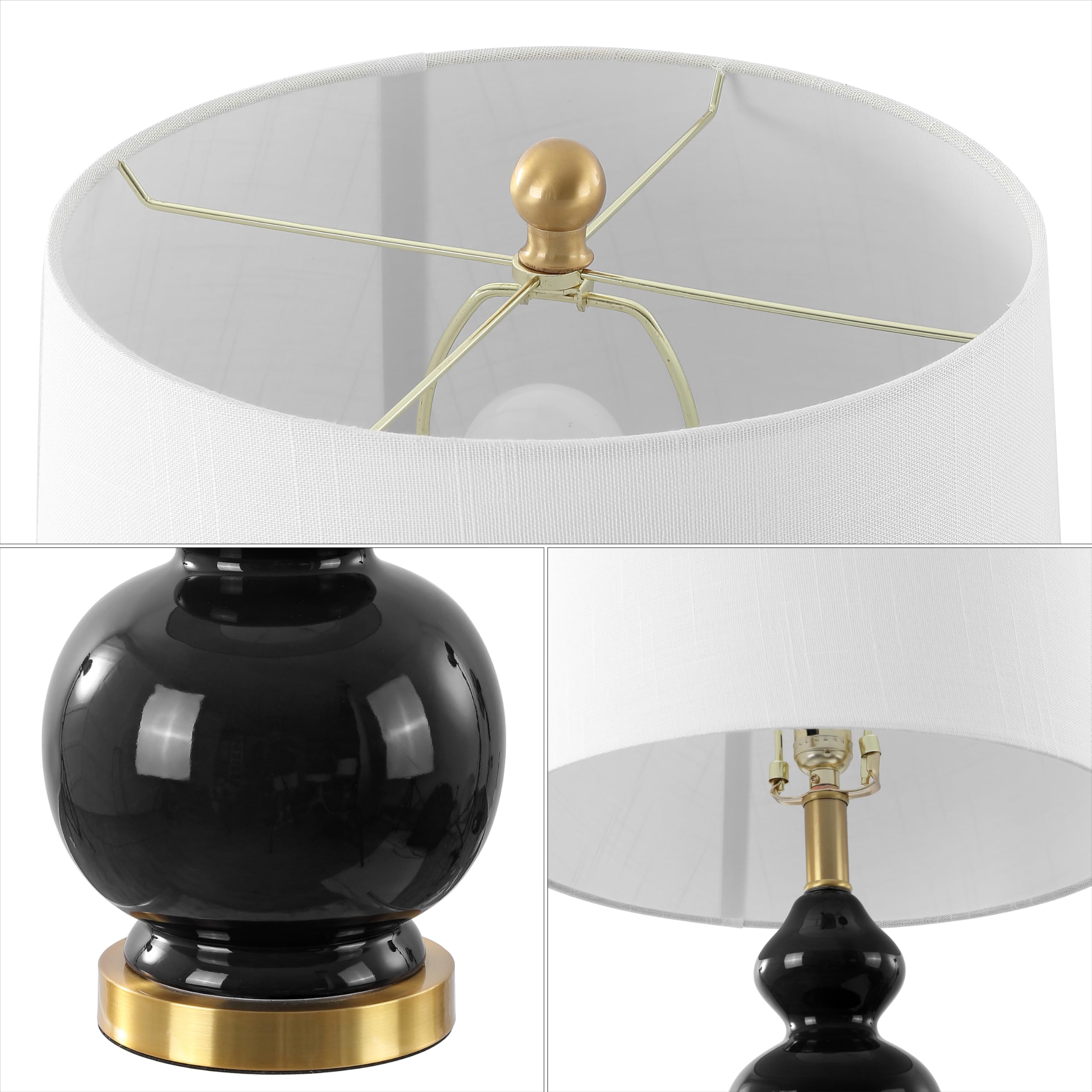Jonathan Y Jyl4023C Bowen 27.5'' Contemporary Transitional Ceramic Gourd Led Table Lamp, Black/Brass Gold For Bedroom, Living Ro