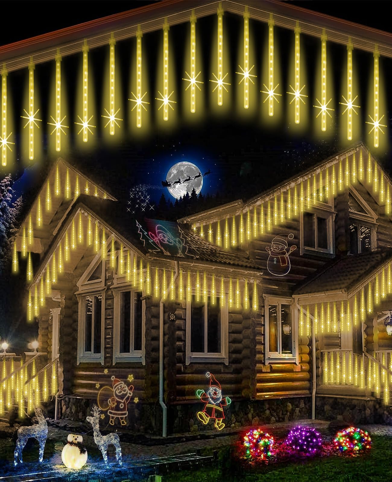 Eagwell Meteor Shower Lights Outdoor Christmas Lighting Falling Rain Lights 12Inch 10Tubes Rain Drop Light Snowfall Icicle Casca