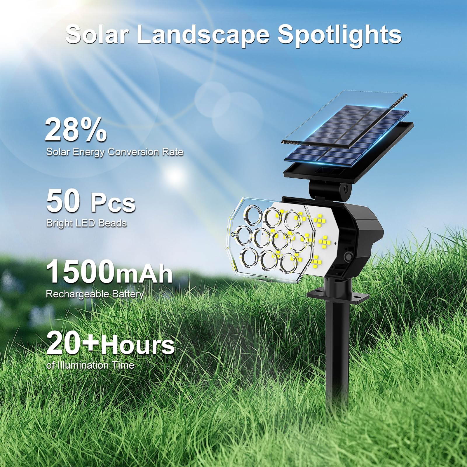 Flaow Solar Spot Lights Outdoor, 8 Pack 50Led Waterproof Ip67, Dusk-To-Dawn Garden Lighting