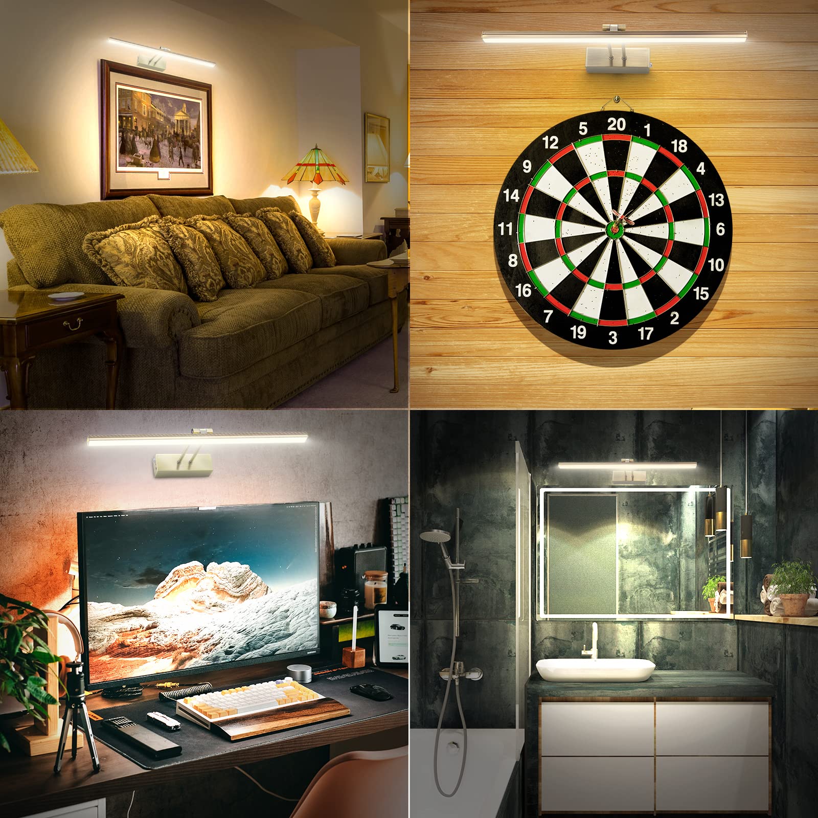 FUNCHDAY Picture Light, Wireless Remote Dimmable Art Light, 13in Antique Brass, Model FC70155L