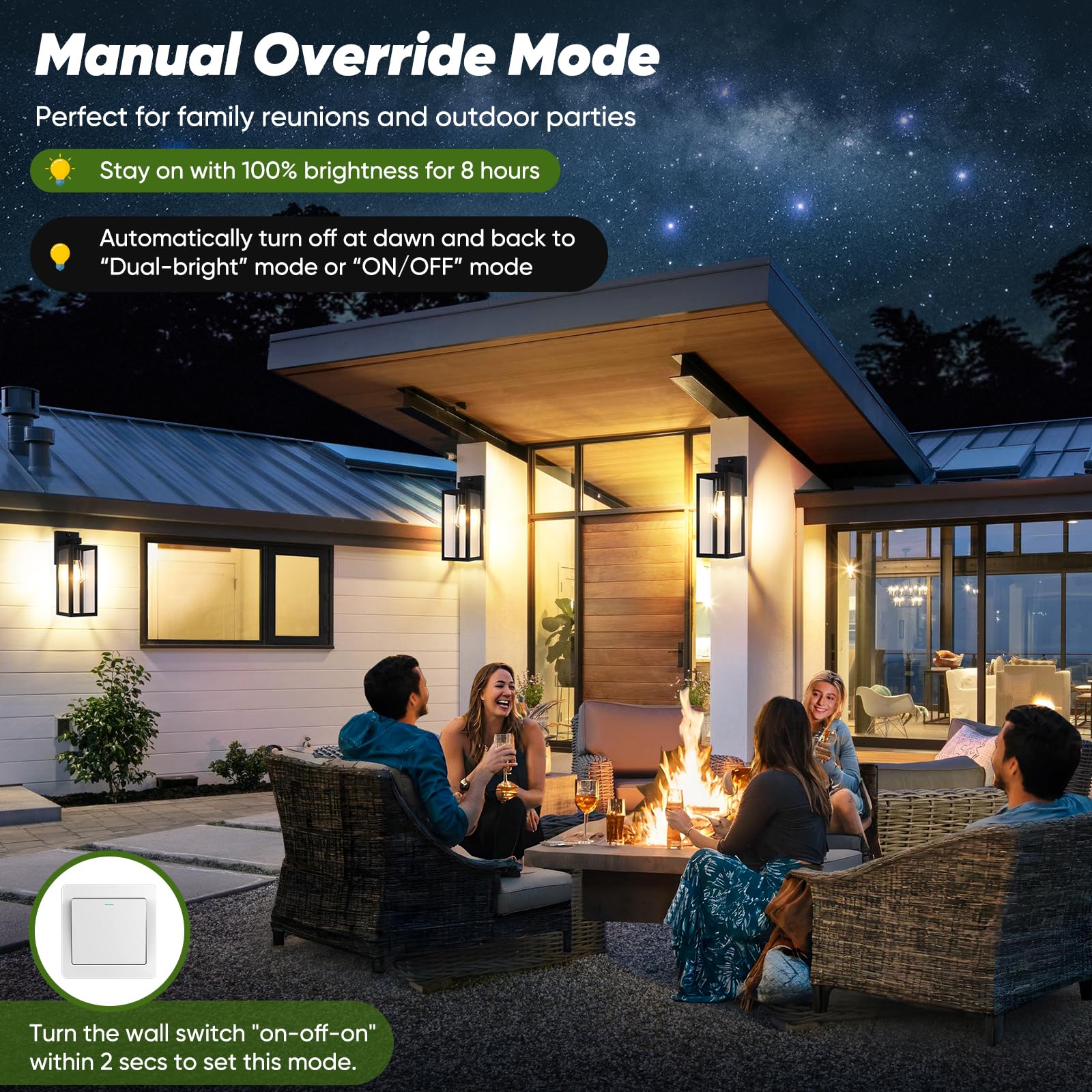 BesLowe Motion Sensor Outdoor Wall Lights, 15" Black Metal Sconce Lanterns, 3 Lighting Modes, Dusk to Dawn, 2-Pack