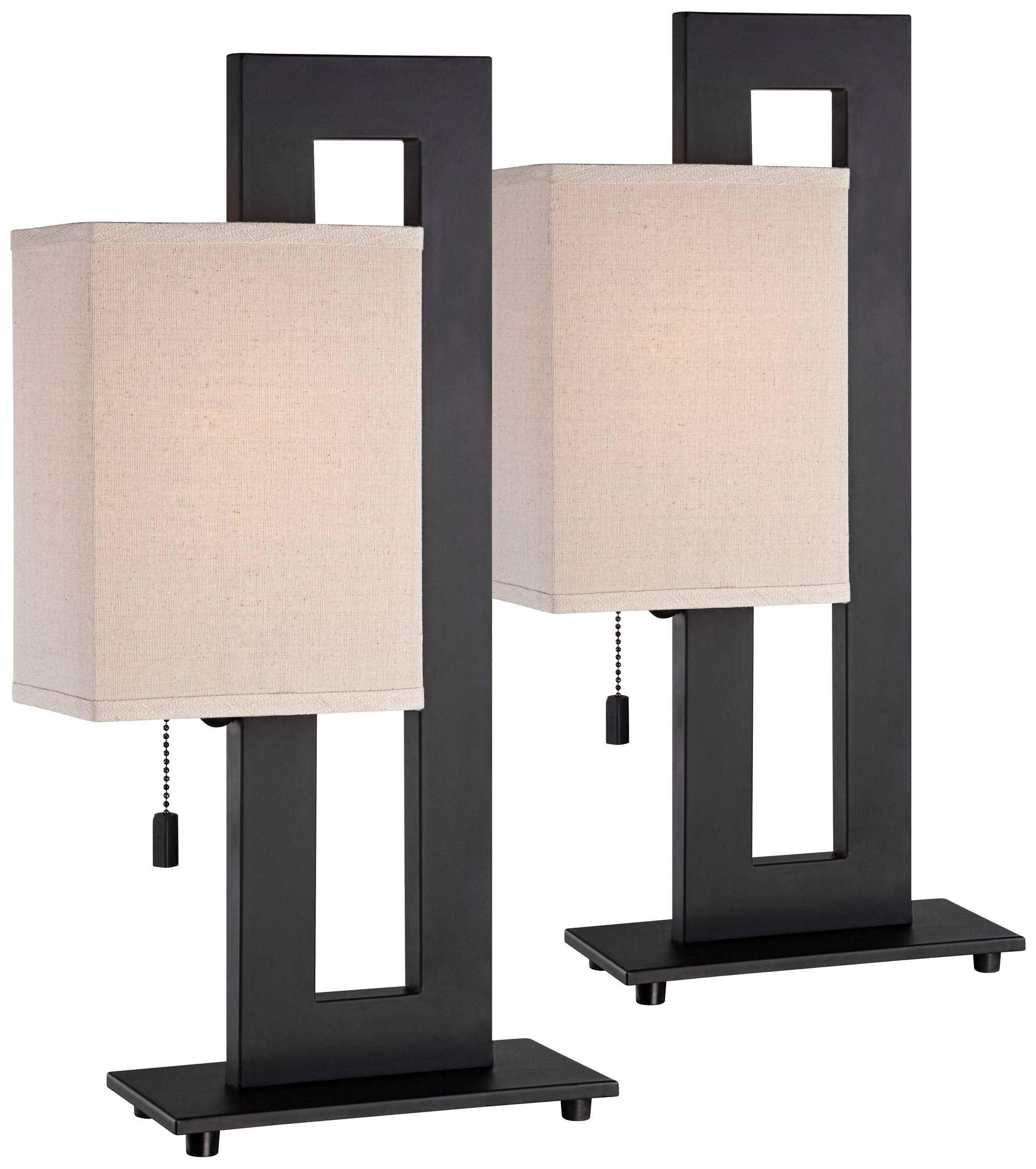 360 Lighting Modern Accent Table Lamps 20.5'' High Set Of 2 Espresso Bronze Open Rectangular Metal Base Oatmeal Floating Box Sha
