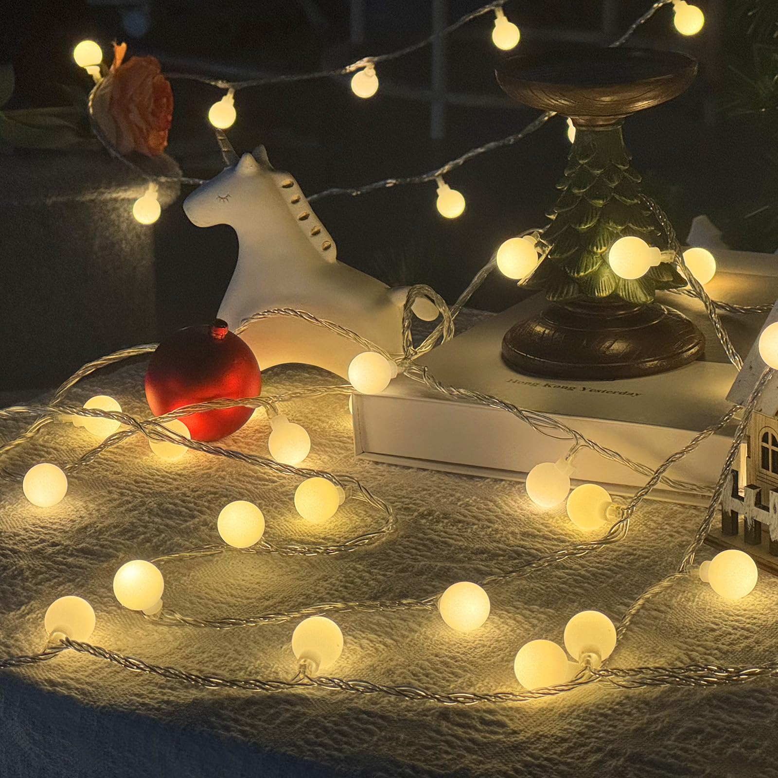 LORRYTE 200 LED Connectable String Lights, Warm White, 66ft with Remote & Timer, Waterproof Globe Twinkle Lights, Model GP-SW290DC0209-IP44
