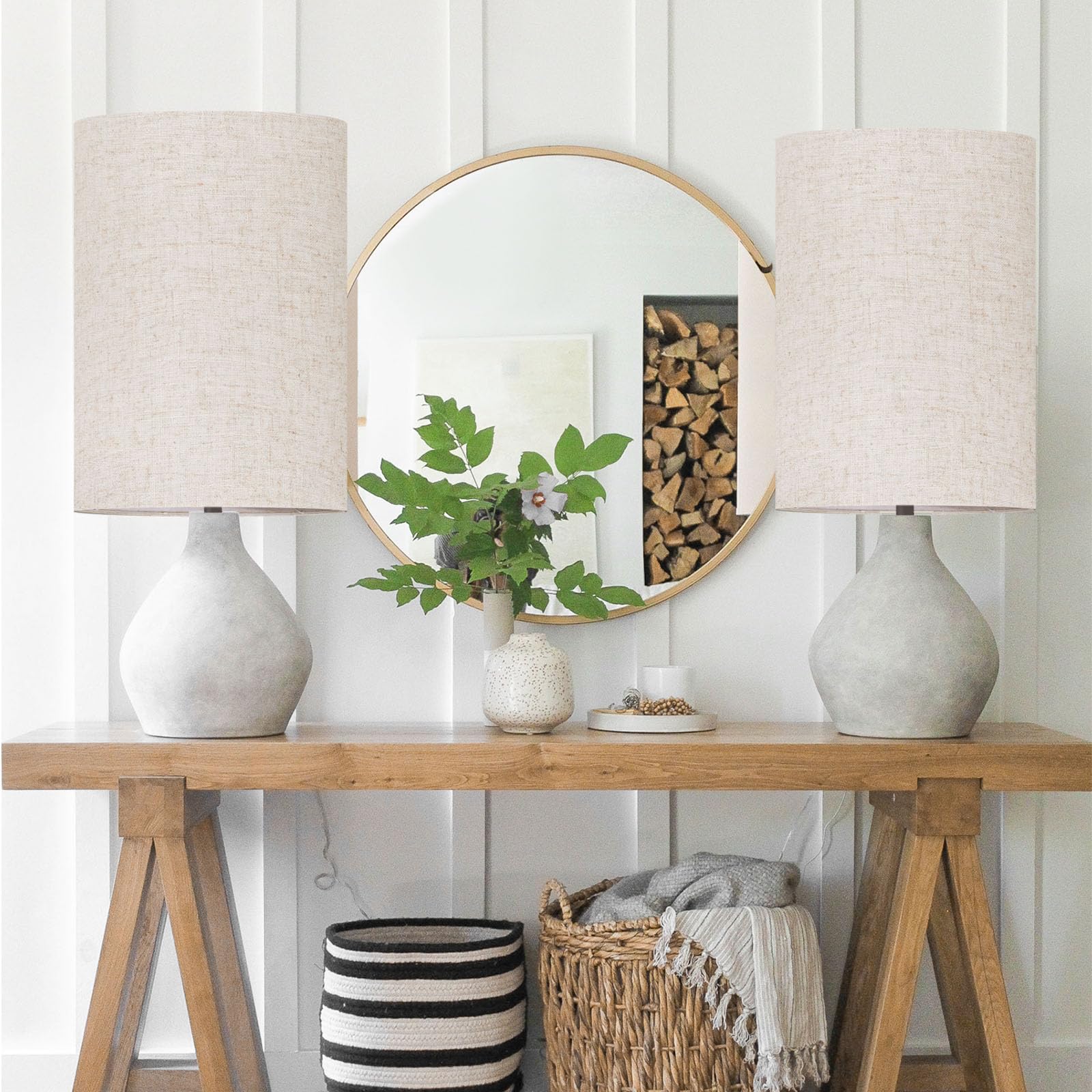 LEYINPEI Tall Drum Lamp Shades Set of 2, Beige Linen, 10" Top x 10" Bottom x 13" High, Easy Assembly Replacement for Table/Floor Lamps