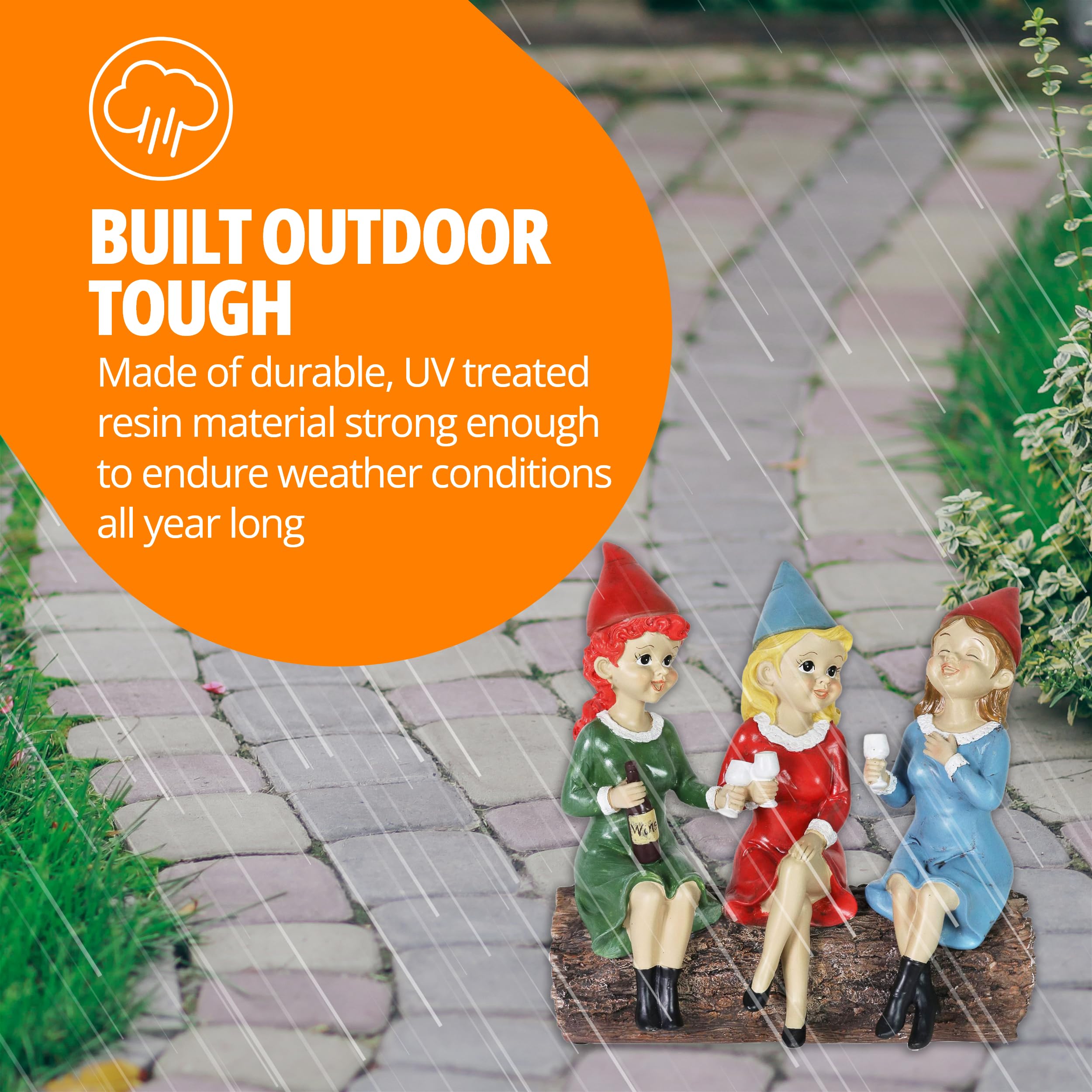 Exhart Garden Gnomes, Girl'S Night Wine Drinking Solar Garden Gnome Statue, Led Hats, Outdoor Lawn And Yard Decoration, 5.5 X 10