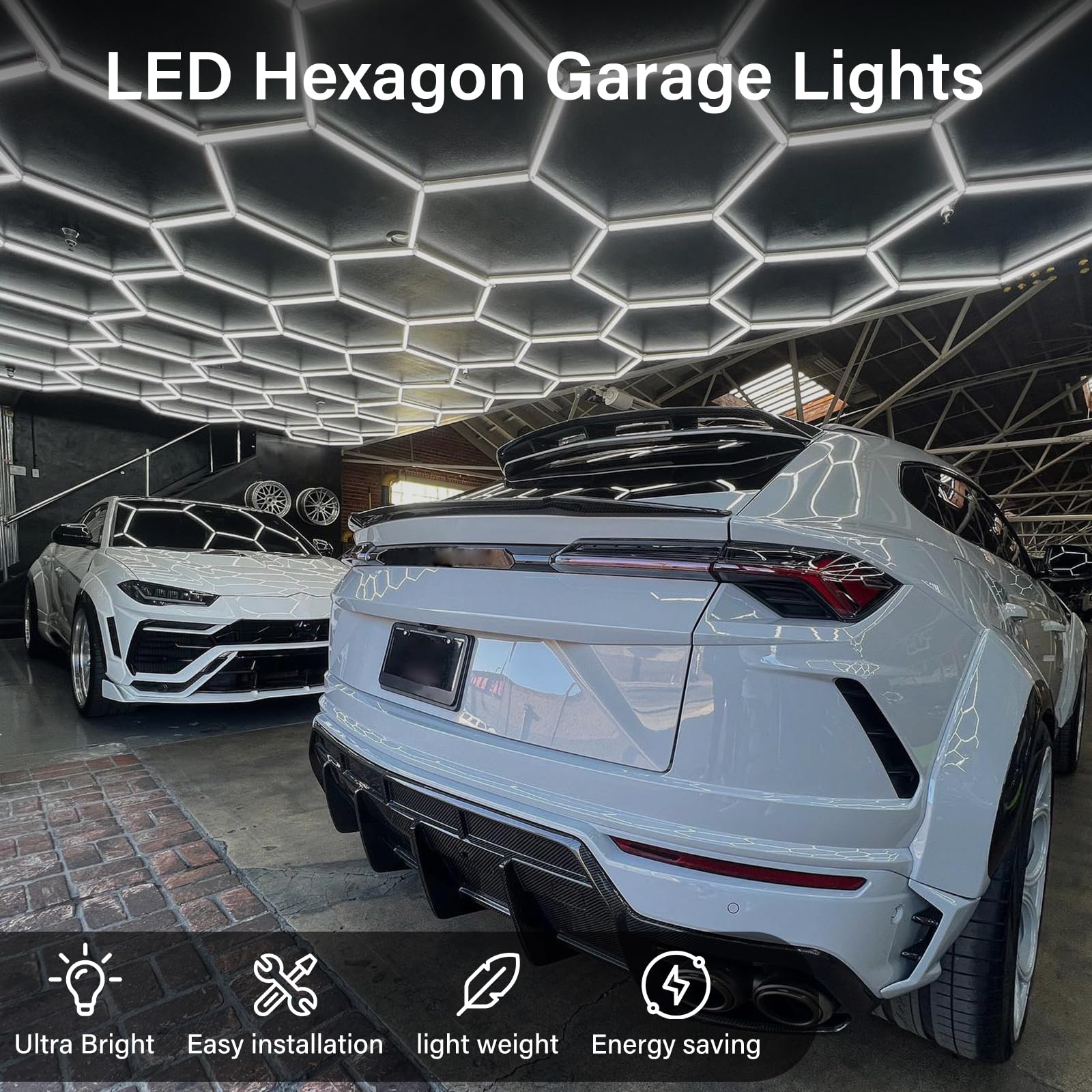 Led Hexagon Lights - Garage Lights, 556W 66720 Lumen Cool White Light 6500K, Ceiling Lighting For Garage Gym Barber Shop