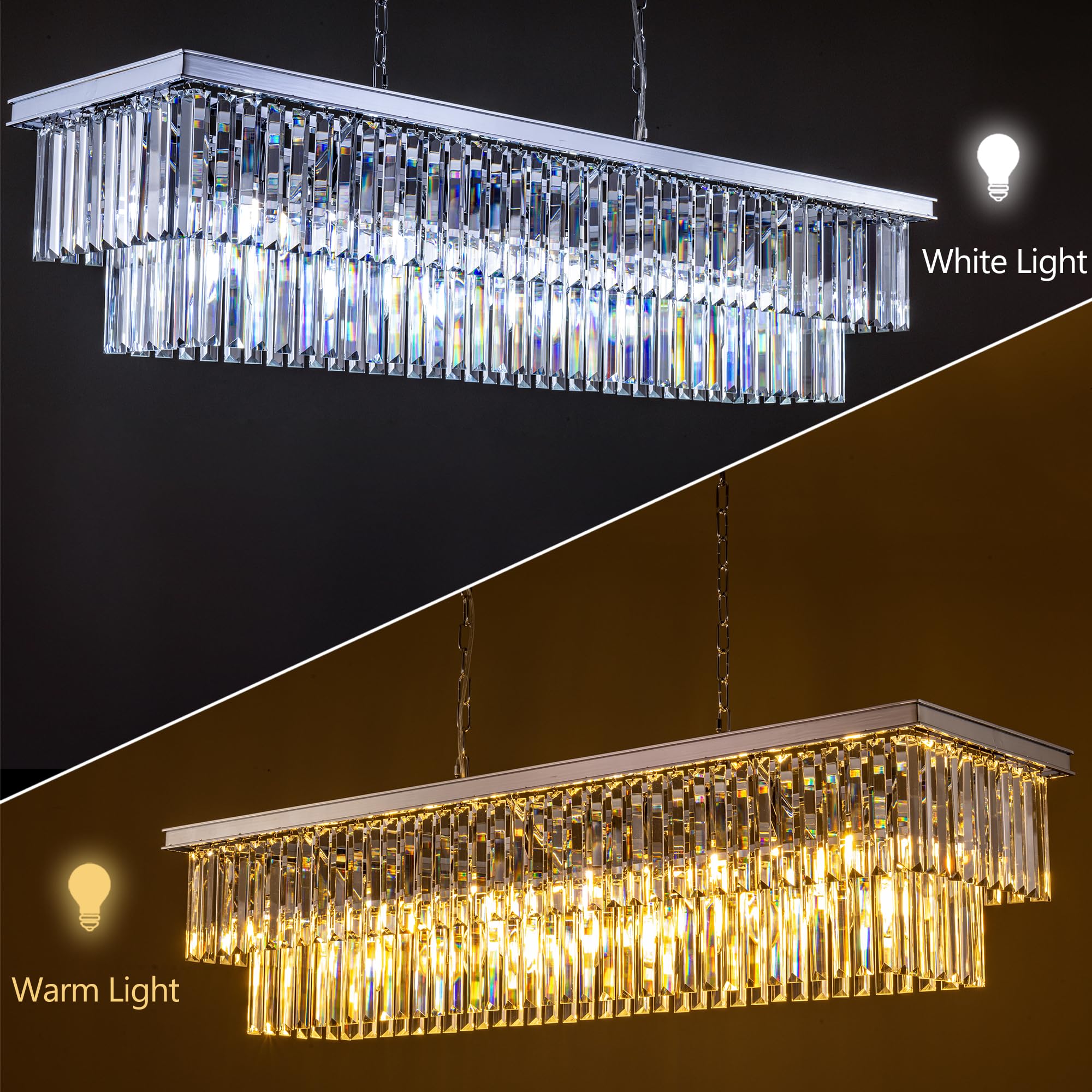 Wellmet 9-Light Crystal Chandelier, 47 inches Chrome, Modern Design for Living Room, Dining Room, Kitchen Island, Model DS-CCL001