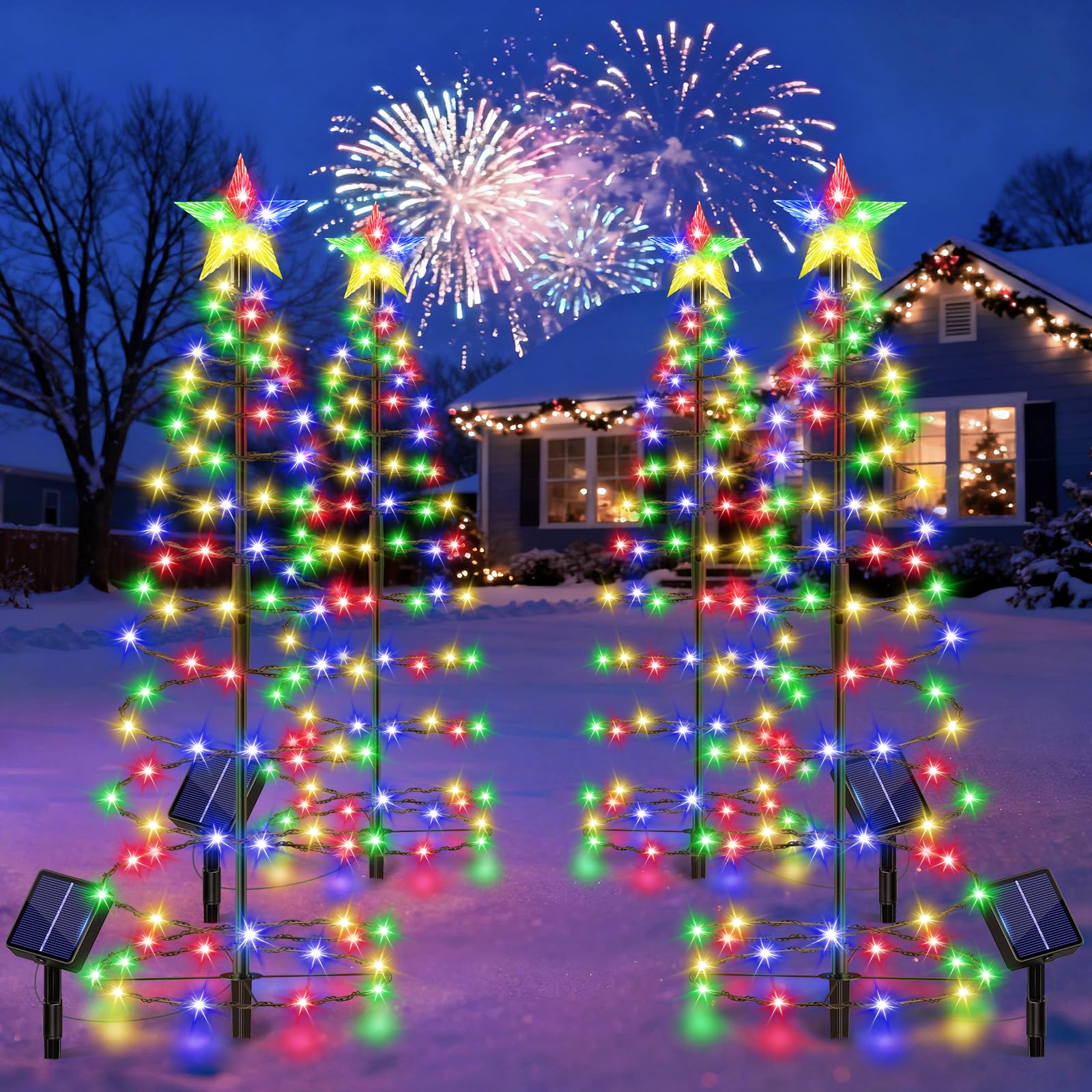 AOUNQ 24 Spiral Solar Christmas Tree Outdoor Decorations 4 Pack - Upgrade 80 LEDs Multicolor Solar Christmas Lights with 8 Lighting Modes  Waterproof Pre-lit Xmas Tree for Pathway Garden Patio Yard