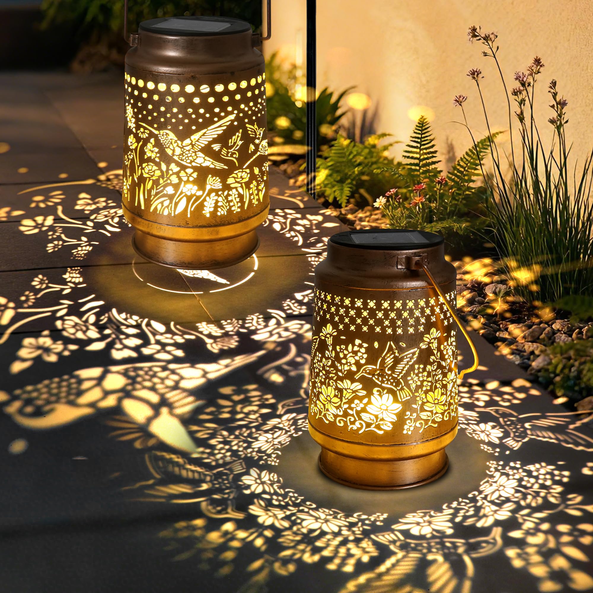 Sumloty Hummingbird Solar Lantern - Outdoor Decorative solars Lantern for Garden, Backyard, and Porch - Waterproof Hanging Lante
