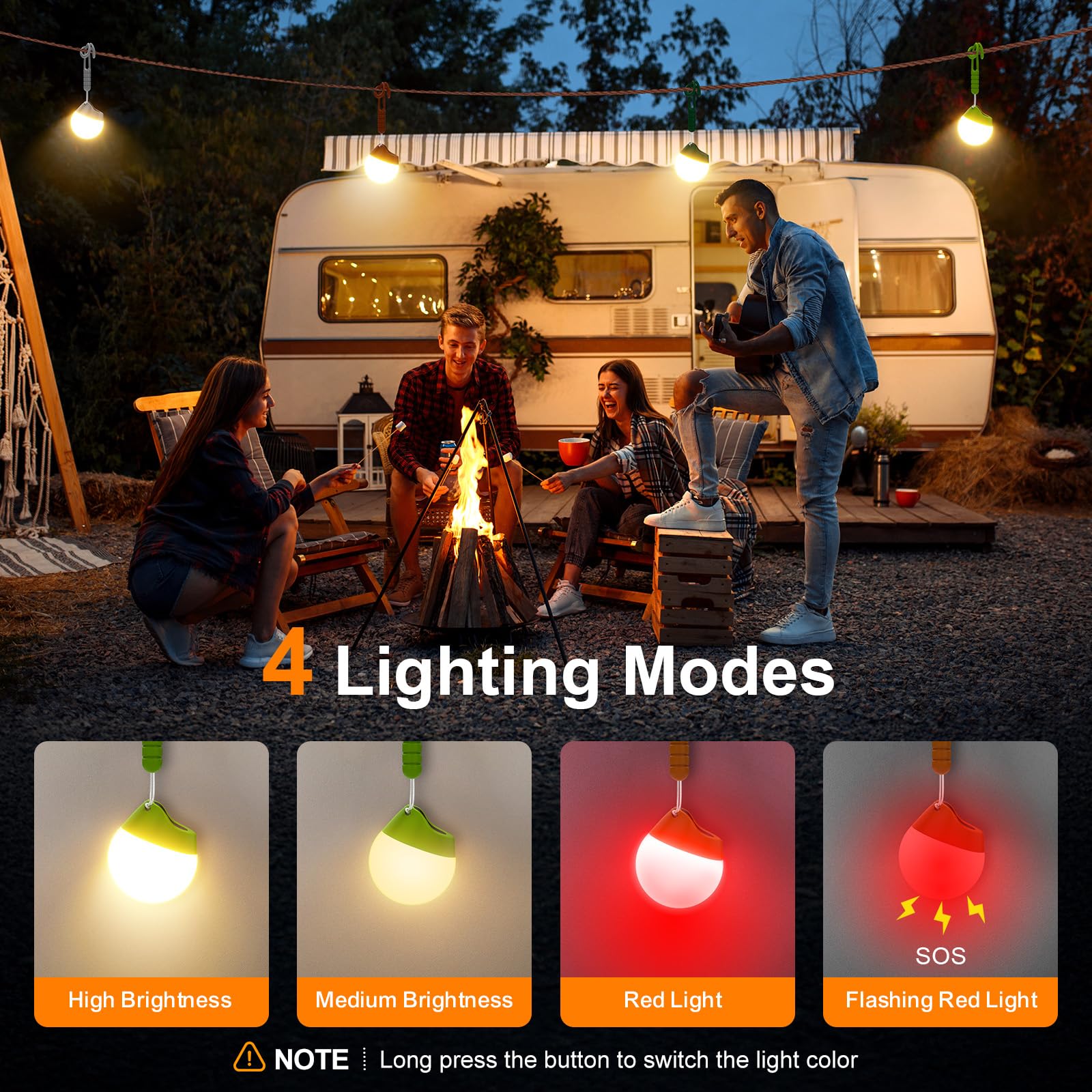 LETMY Rechargeable Camping Lanterns, 4 Pack, 150LM LED, Waterproof, Lightweight 20g, Dark Color, Model SCL005