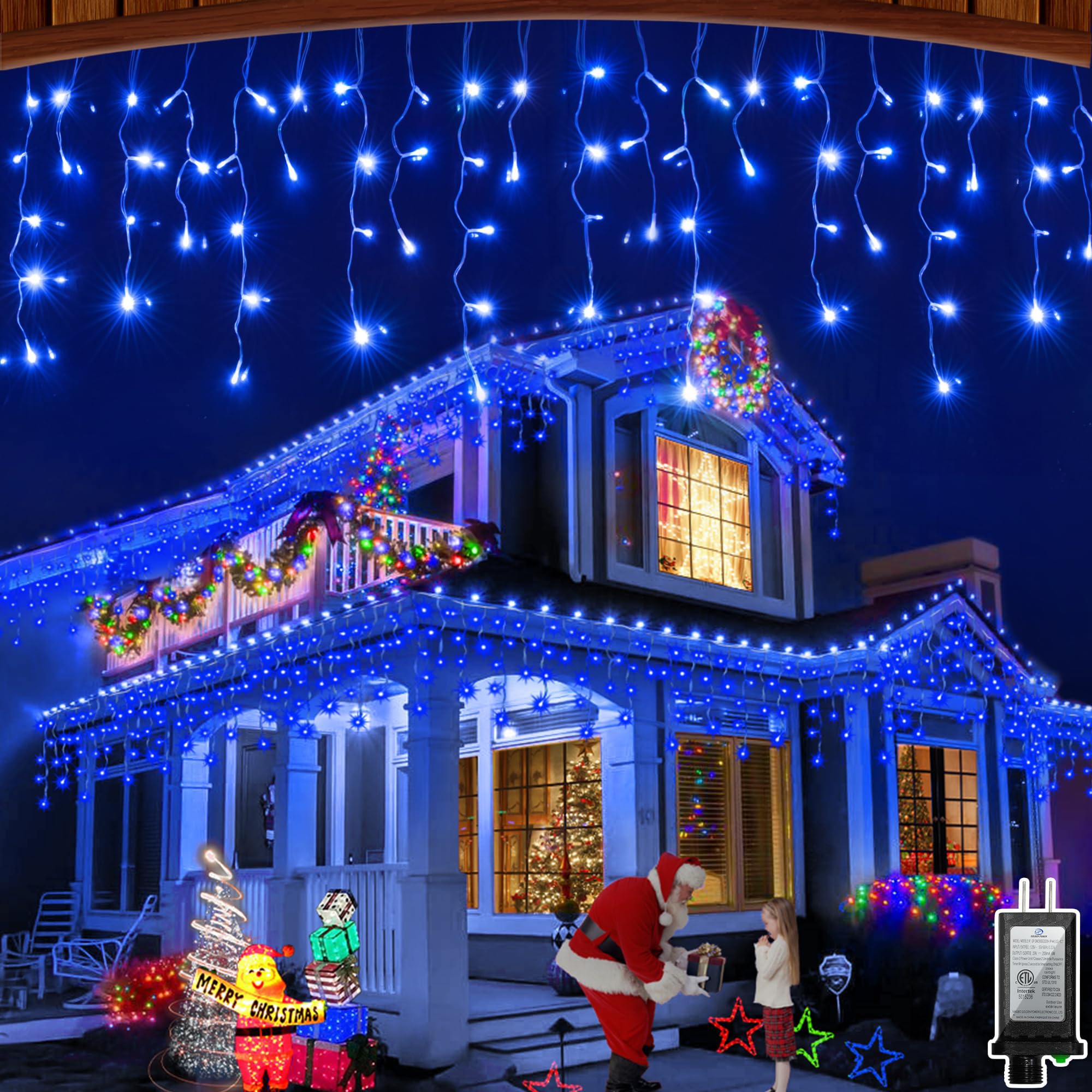 WUXYIYANG 60FT 612 LED Outdoor Christmas Lights - 136 Ice Drops  12 Pro Modes with Timer Memory & Brightness  Waterproof Hanging Ice String Light for Holiday Wedding Garden Fence House Decor (Blue)