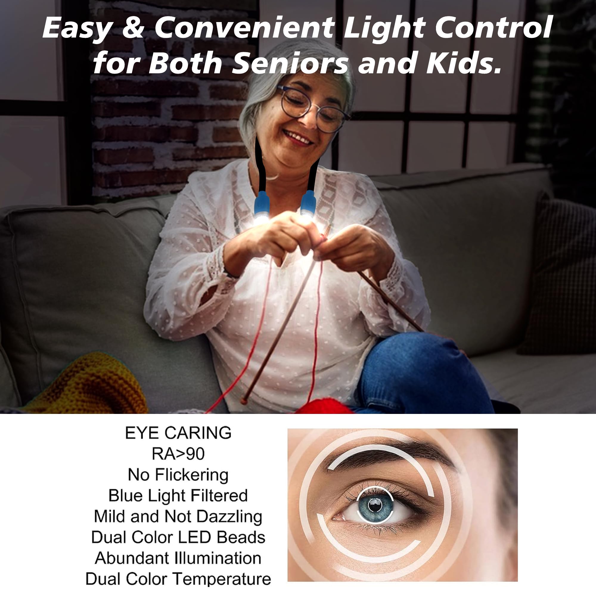 Ledgle Updated Neck Light For Knitting Portable Book Light For Reading In Bed With 4 Brightness Levels, Flexible Comfortable Sof