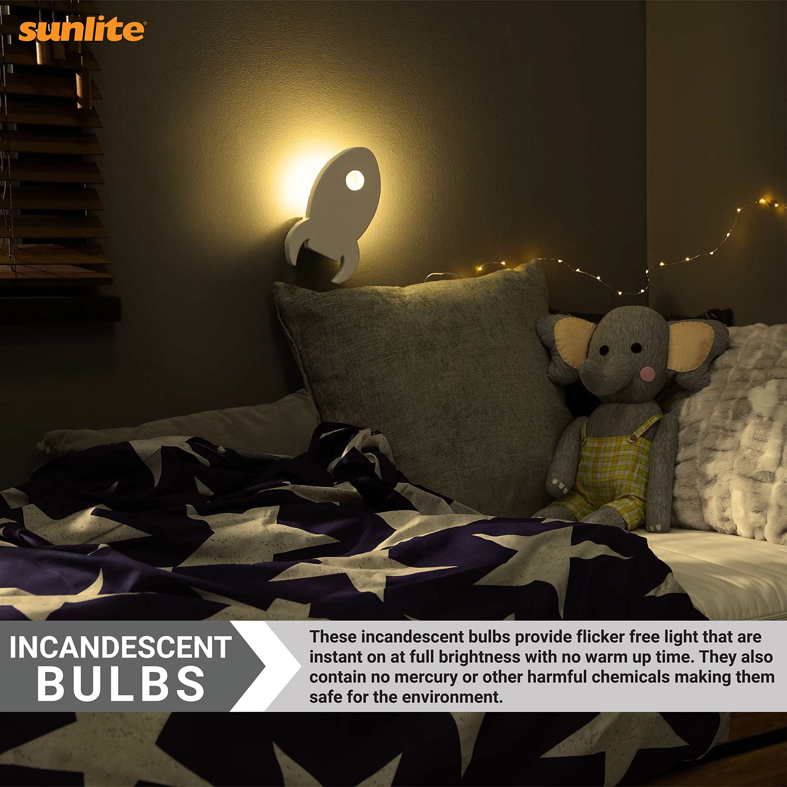 Sunlite 01061 7C7 Incandescent Bulb, 7 Watt, Candelabra E12 Base, C7 Small Night Light, Colored Bulb, Yellow, 12 Count