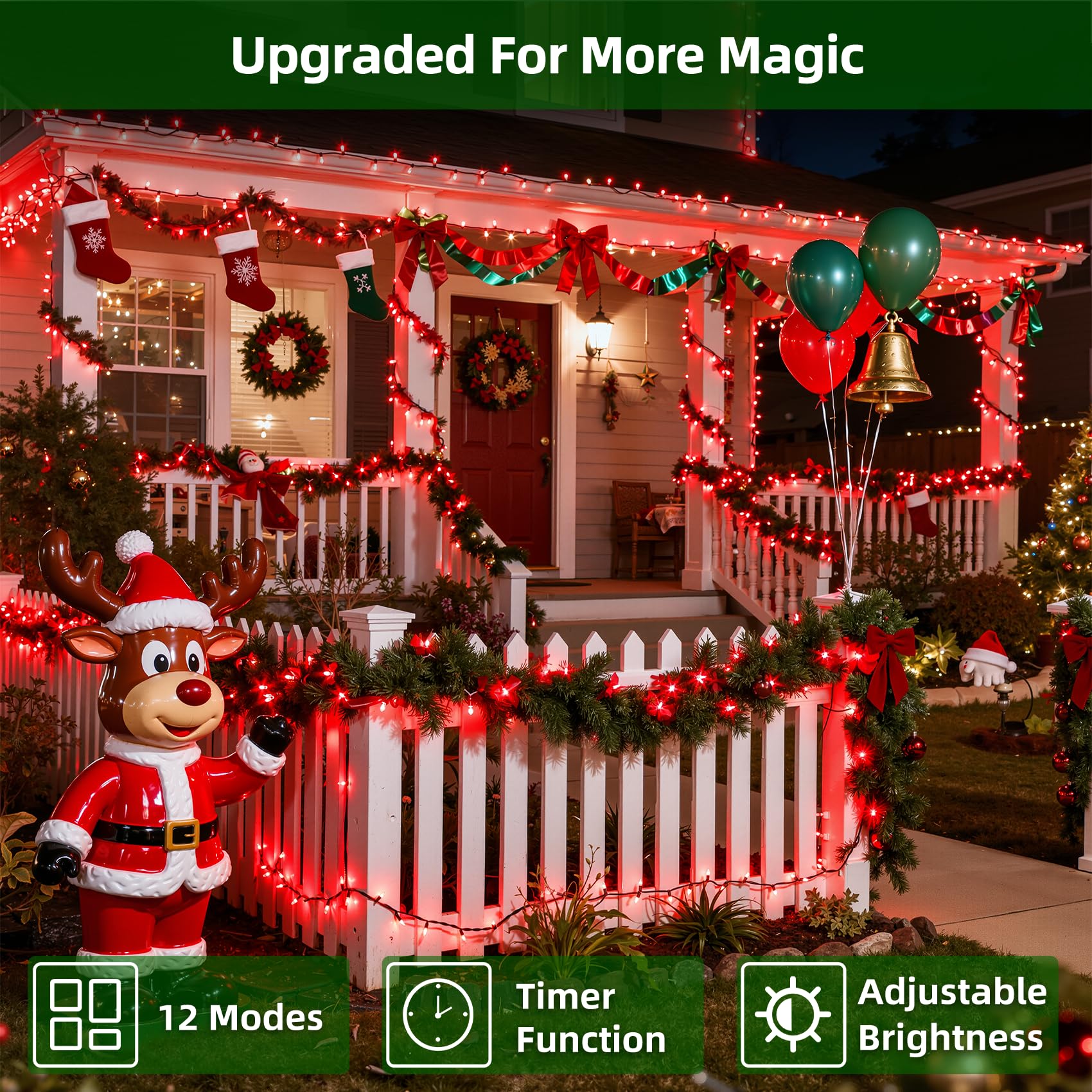 Quhuatu 750 Led 240Ft Christmas Lights Outdoor 12 Lighting Modes Christmas String Lights With Timer  Dimmable Plug In Red Led Stringlights Waterproof For Yard Tree Wedding Party Holiday Red