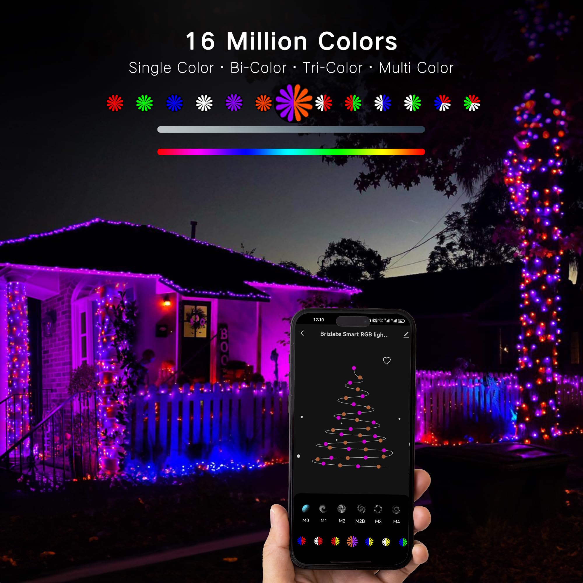 Brizled Smart Christmas Lights, 65ft, 198 LED, RGB Color Changing, WiFi App Control, Weather-Resistant, Model JT-EL/FC300V0300-H10