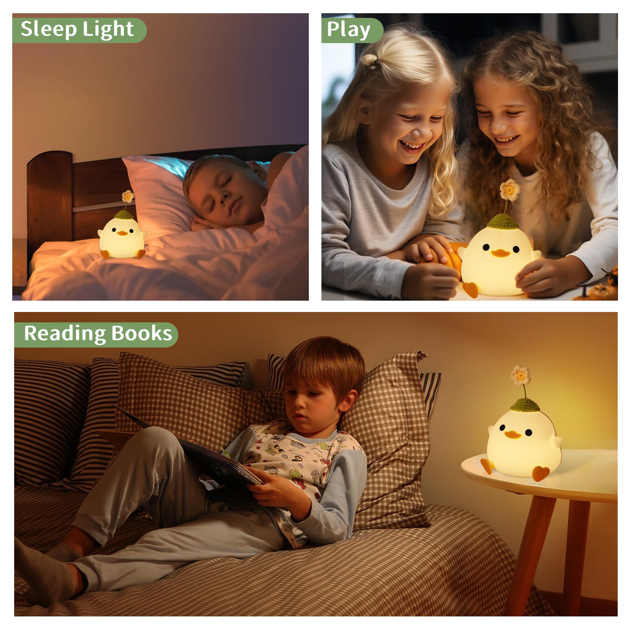 Attivolife Cute Duck Night Light, Animal Soft Silicone Led Lamp With Dimmable And Timer, Portable Usb Rechargeable Bedroom Bedsi