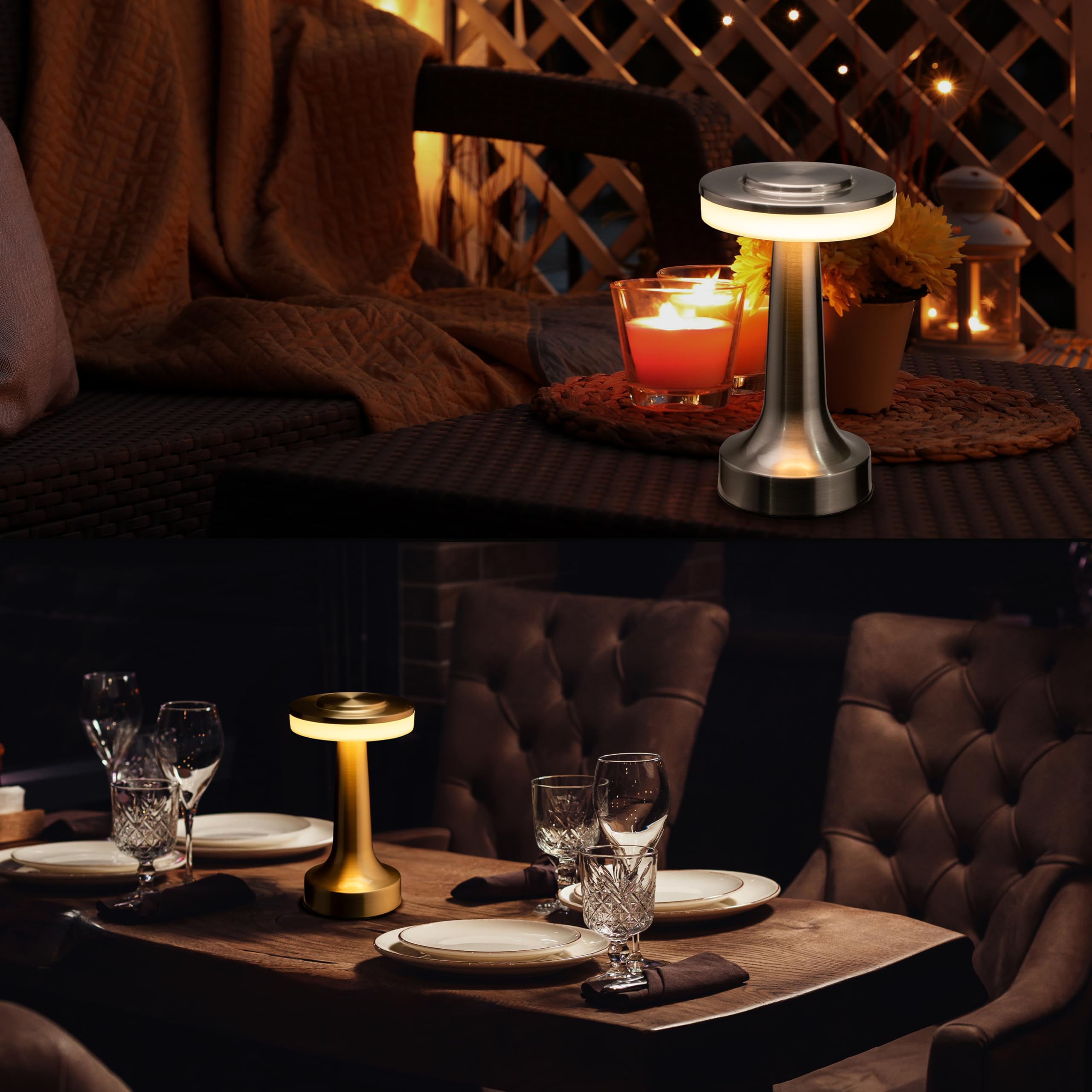 OBright Portable LED Table Lamp, Touch Sensor, 3-Level Brightness, Rechargeable, Silver, Model OB-TL01B