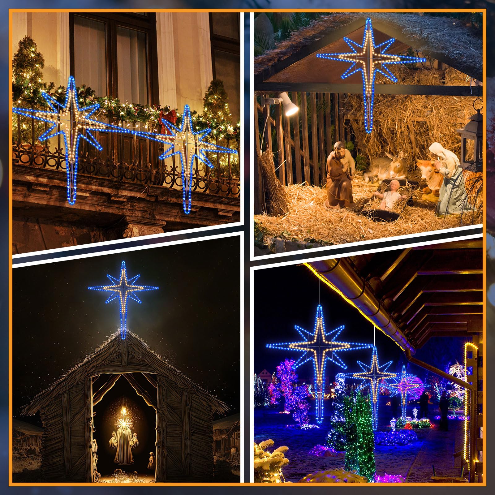 Wettal LED Christmas Star Hanging Lights, 43" Warm Light Nativity Decoration for Door, Window, Porch, Tree Topper